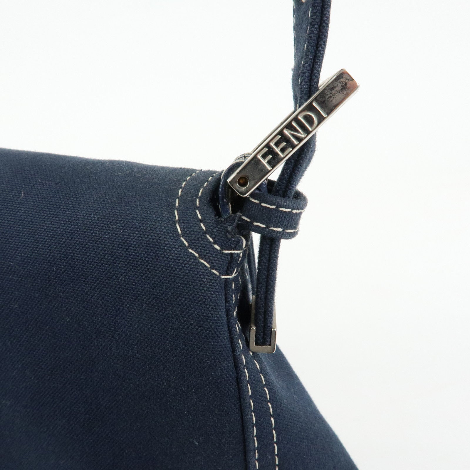FENDI Mamma Baguette Canvas Shoulder Bag Navy 26325