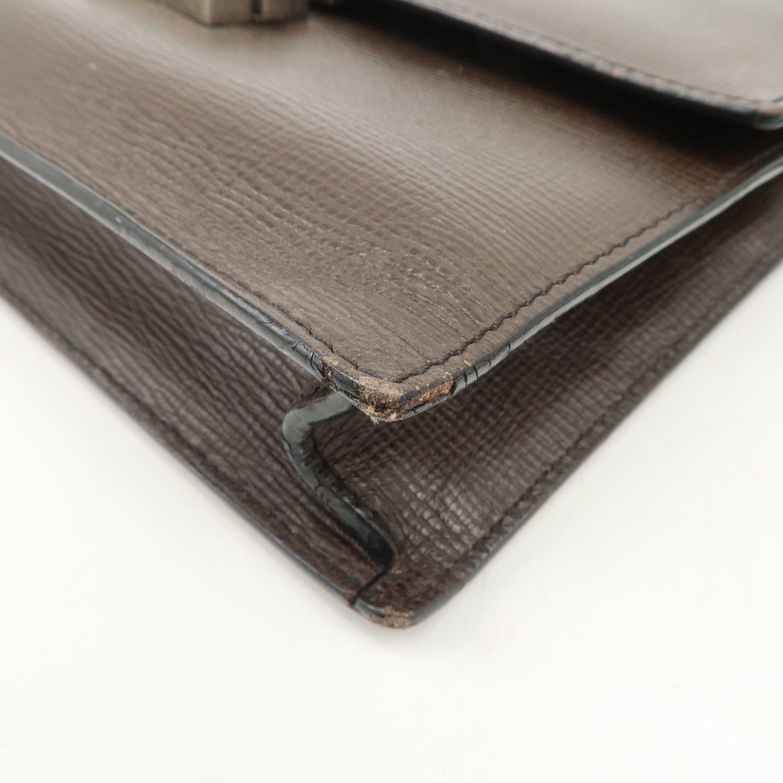LOEWE Leather Clutch Bag Brown Silver HDW