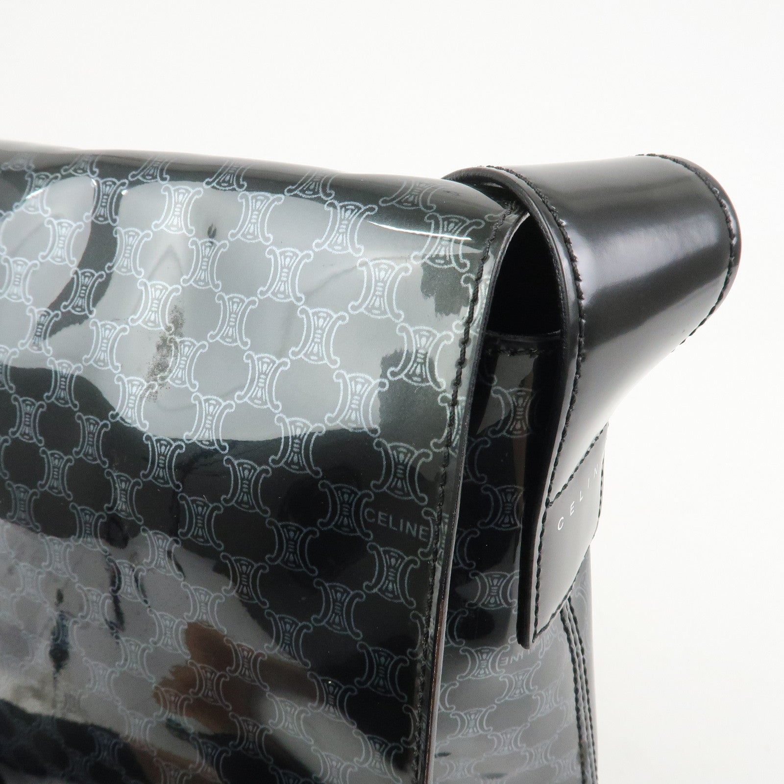 CELINE Macadam Vinyl Leather Shoulder Bag Crossbody Bag Black
