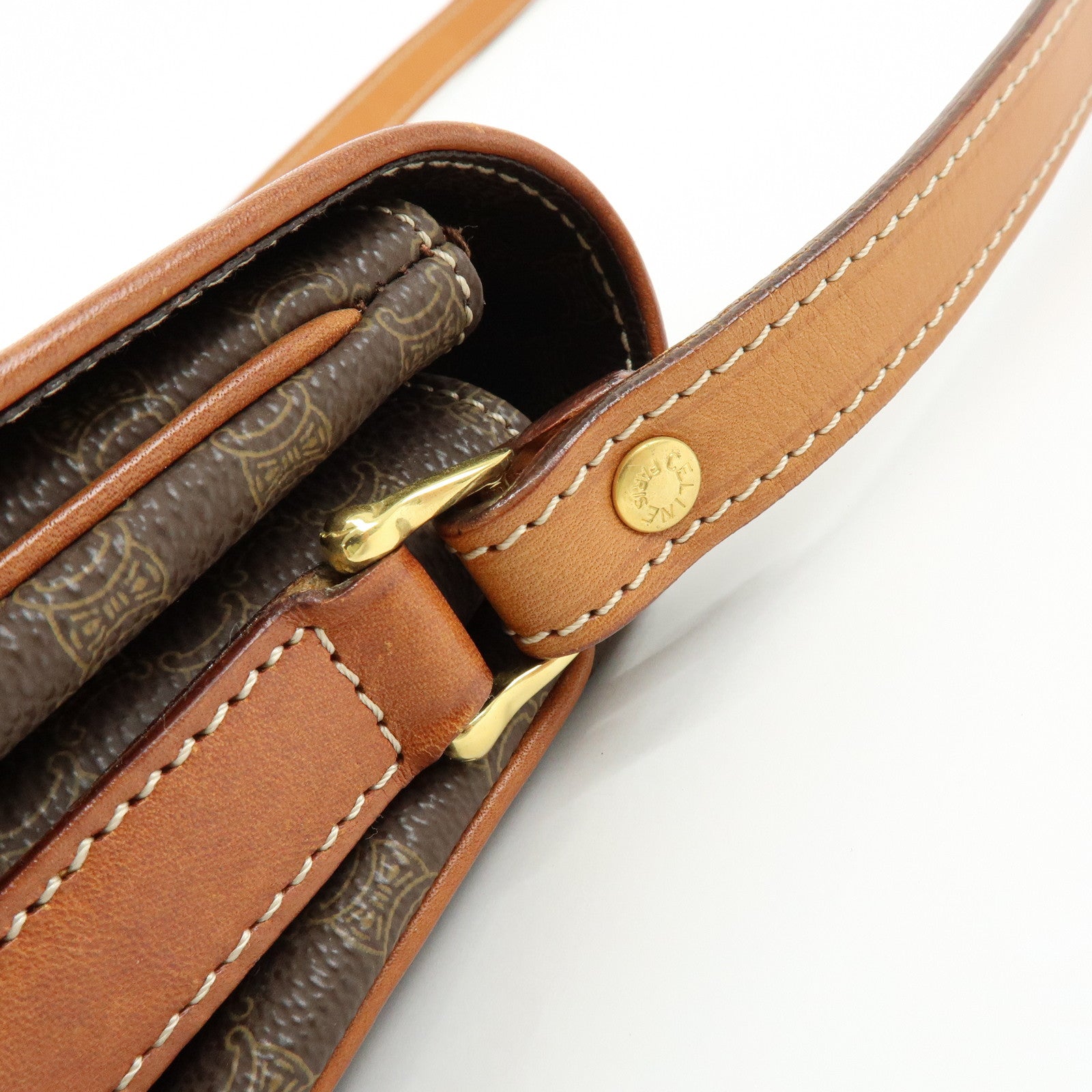 CELINE Macadam PVC Canvas Leather Shoulder Crossbody Bag Brown