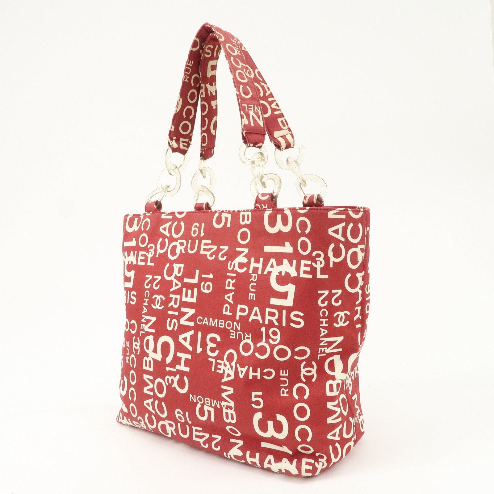 CHANEL By Sea Line Canvas Tote Bag Red Ivory A18302 Used
