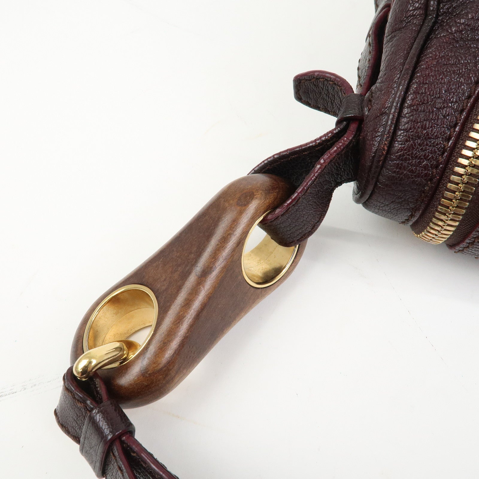 CELINE Macadam Leather Wood Shoulder Bag Hand Bag Brown