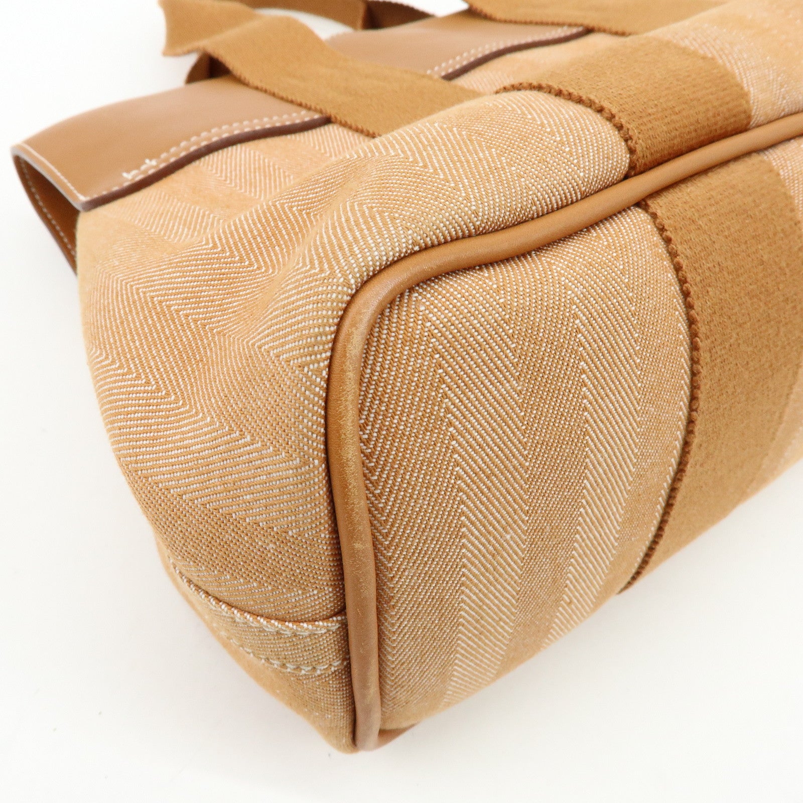 HERMES Valparaiso PM Toile Chevron Leather Tote Bag □L Stamped