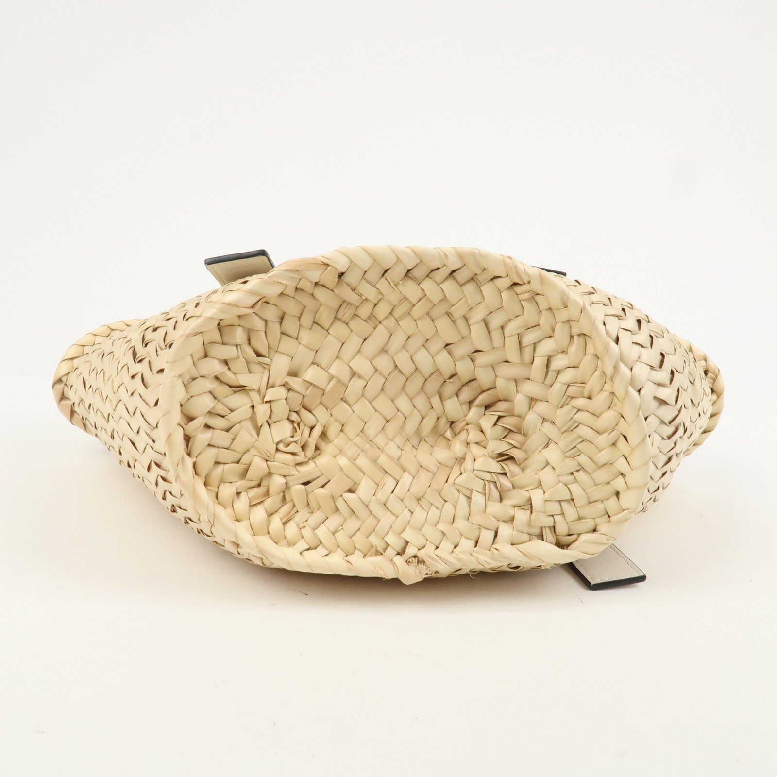 LOEWE Raffia Leather Small Basket Bag Hand Bag Natural White