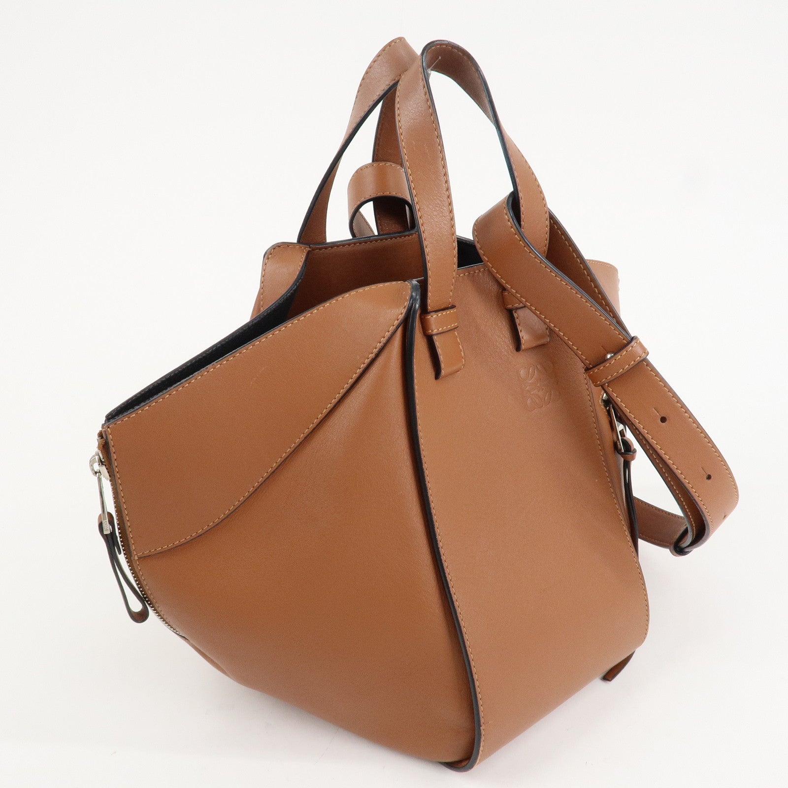 LOEWE Anagram Leather Hammock Small Shoulder Bag Tan Brown Used