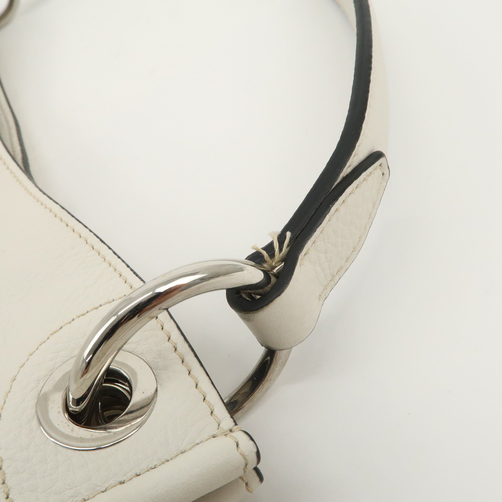 PRADA Triangle Logo Leather Shoulder Bag White BR5124