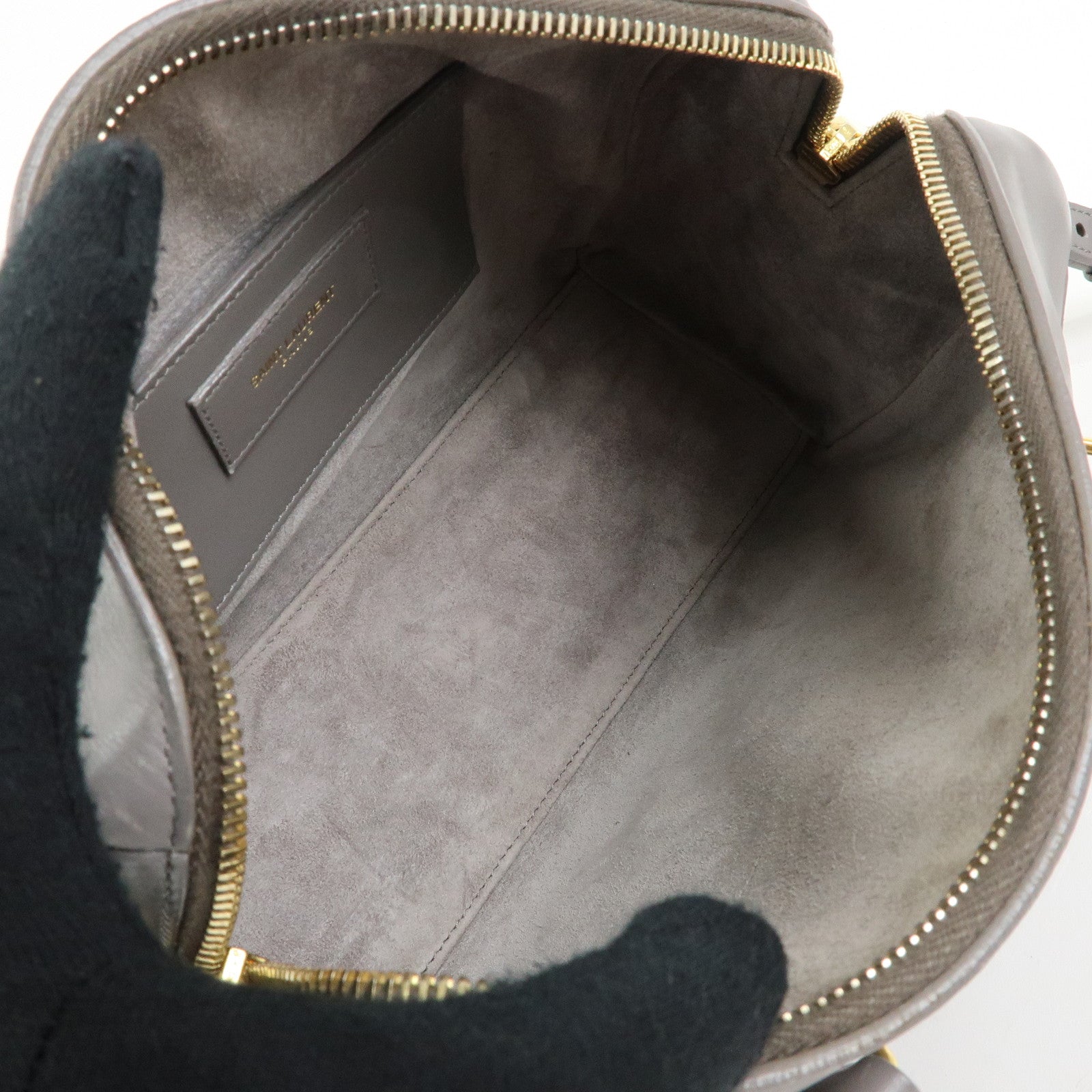 SAINT LAURENT PARIS Baby Duffle Leather 2WAY Hand Bag Gray 330958