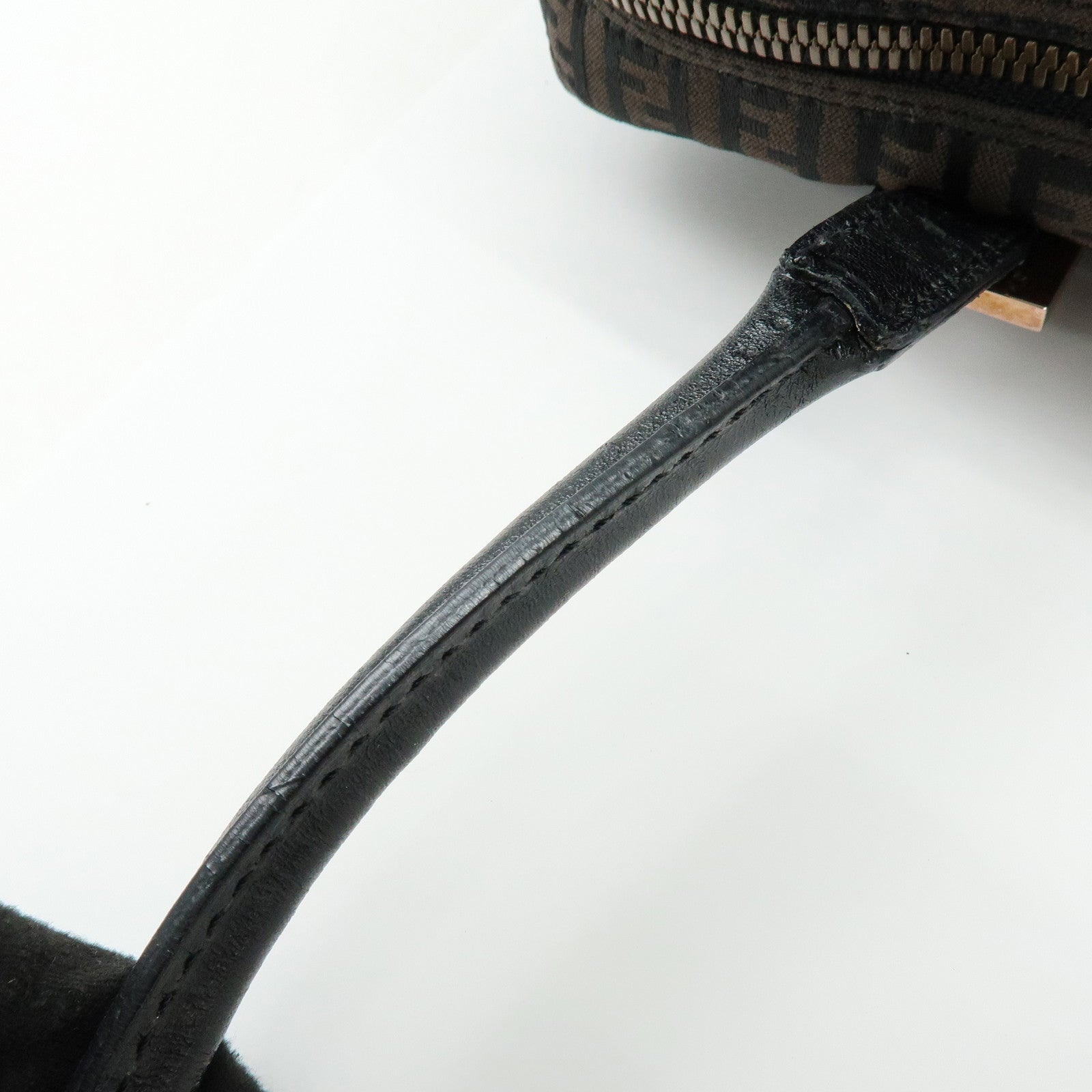 FENDI Zucchino Canvas Leather Hand Bag Boston Bag Brown 8BN005