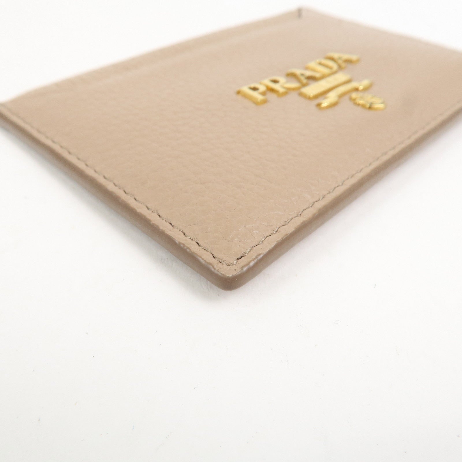 PRADA Leather Card Case Card Holder Beige 1MC208