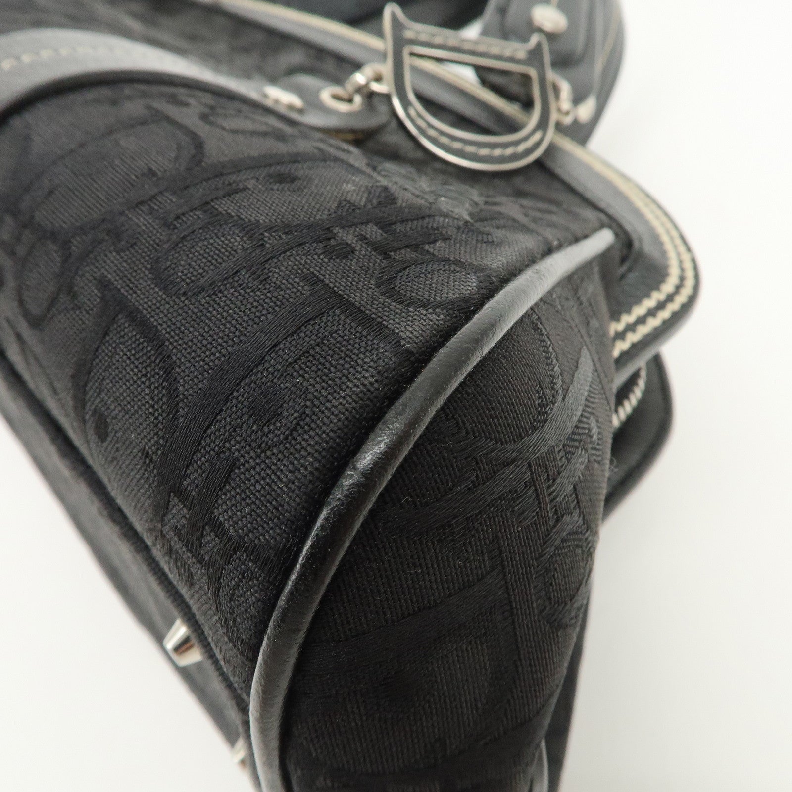 Christian Dior Trotter CD Logo Canvas Leather Hand Bag Black