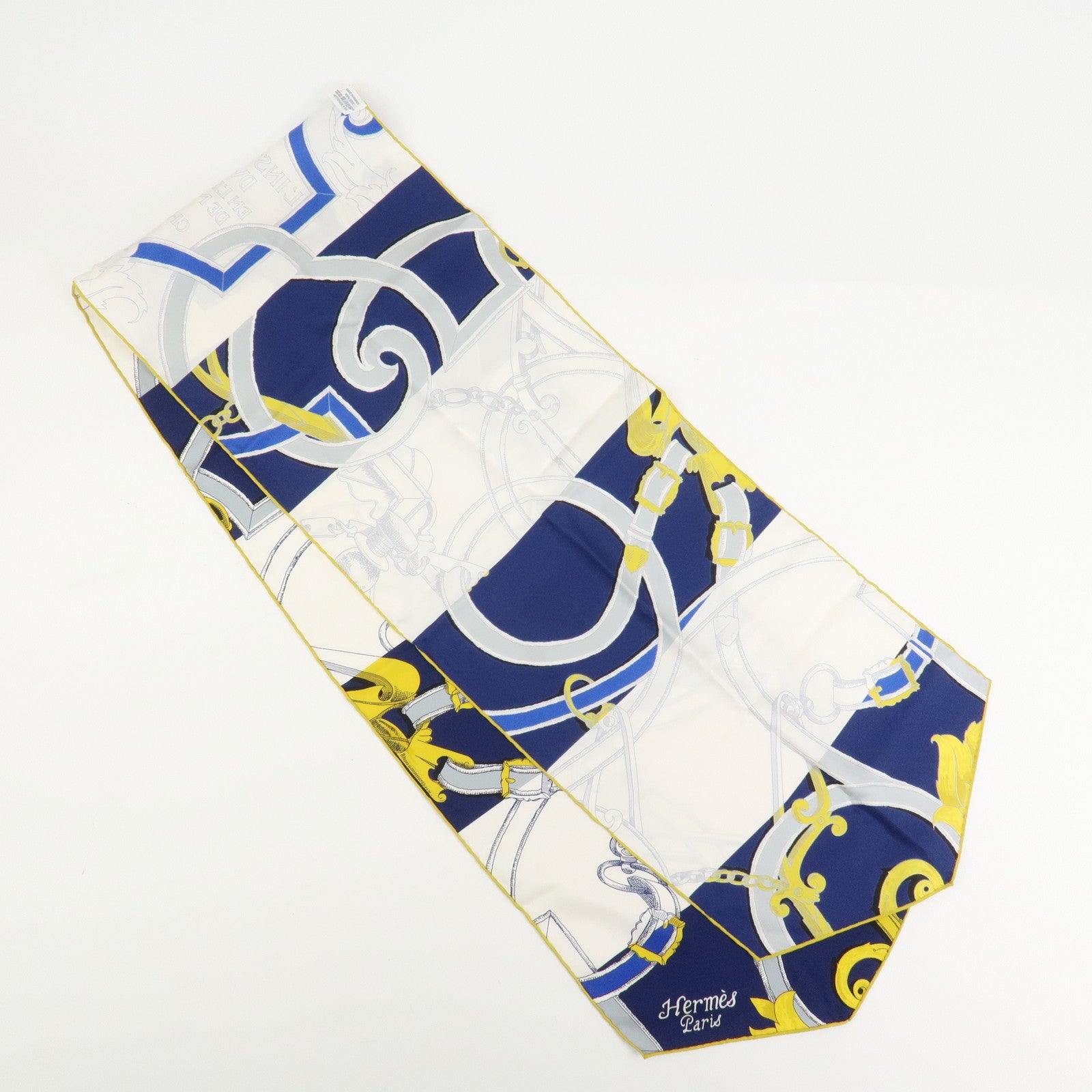 HERMES Maxi Twilly Silk 100% Scarf L'INSTRVCTION DV ROY Blue White