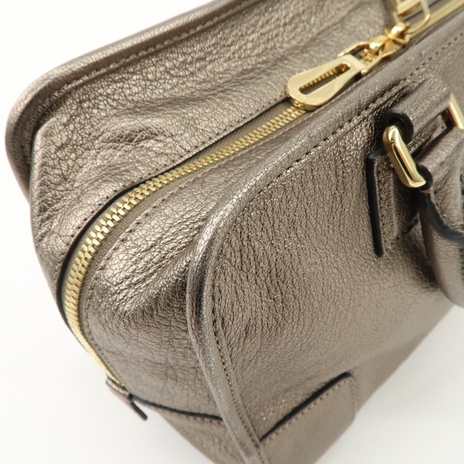 LOEWE Anagram Amazona 28 Leather Hand Bag Gold Used