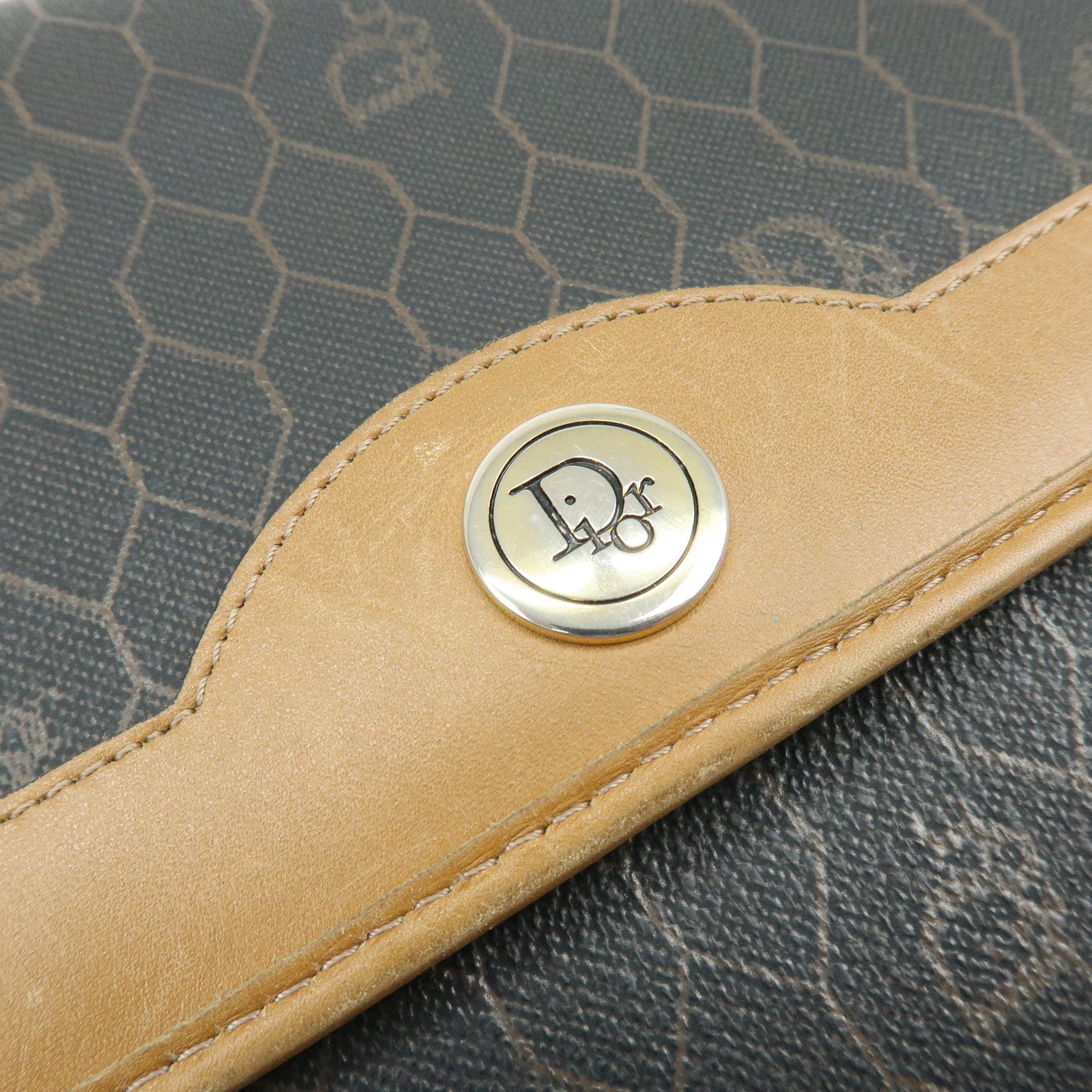 Christian Dior Honeycomb PVC Leather Chain Shoulder Bag Brown
