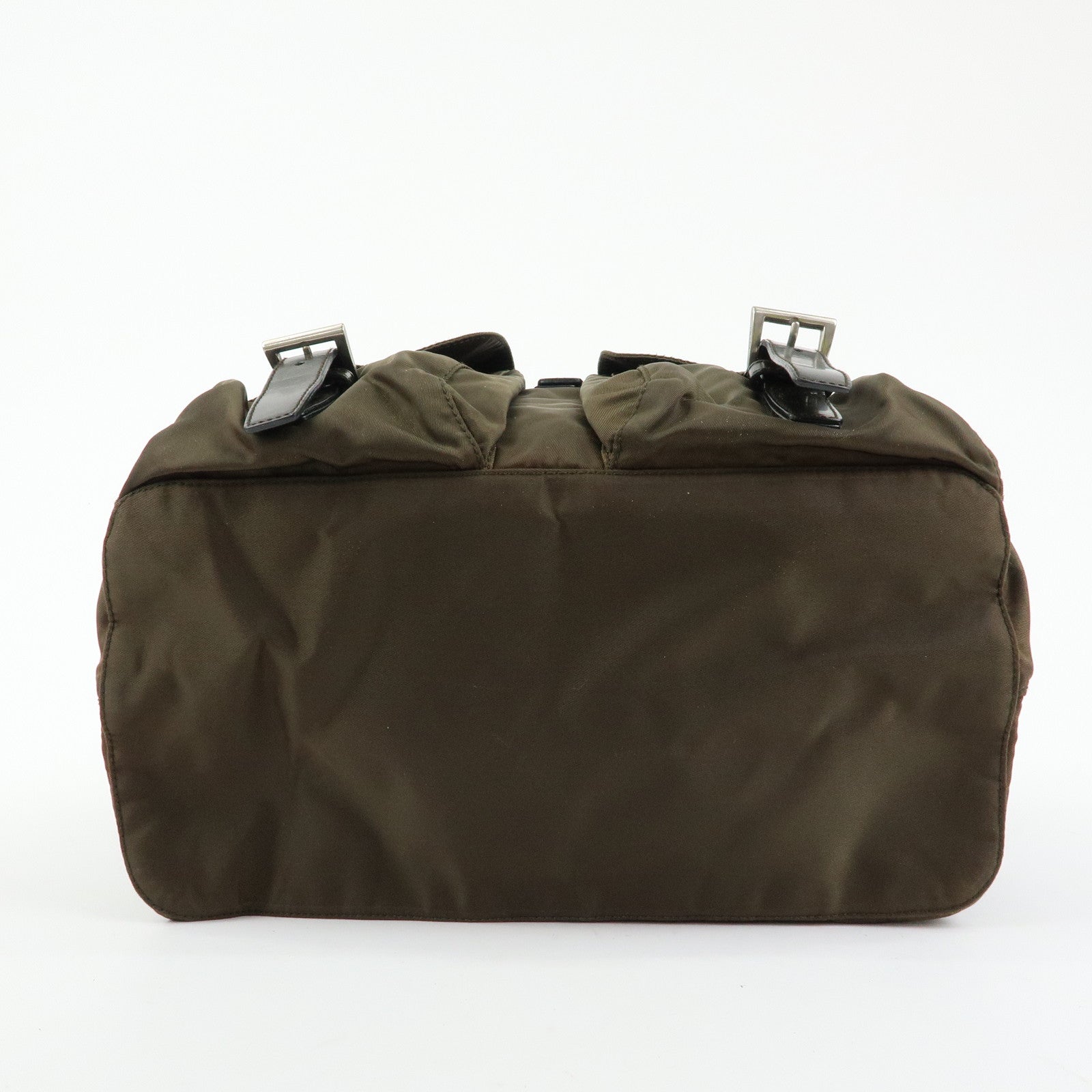 PRADA Triangle Logo Nylon Leather Backpack Rucksack Khaki B6677