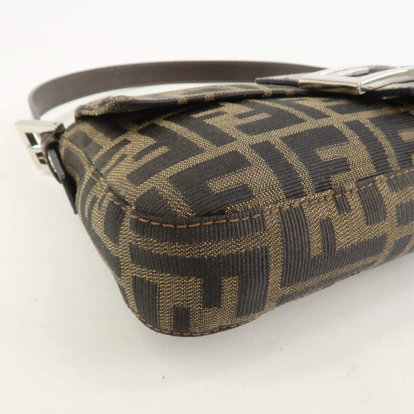 FENDI Mamma Baguette Canvas Leather Shoulder Bag Brown 26424