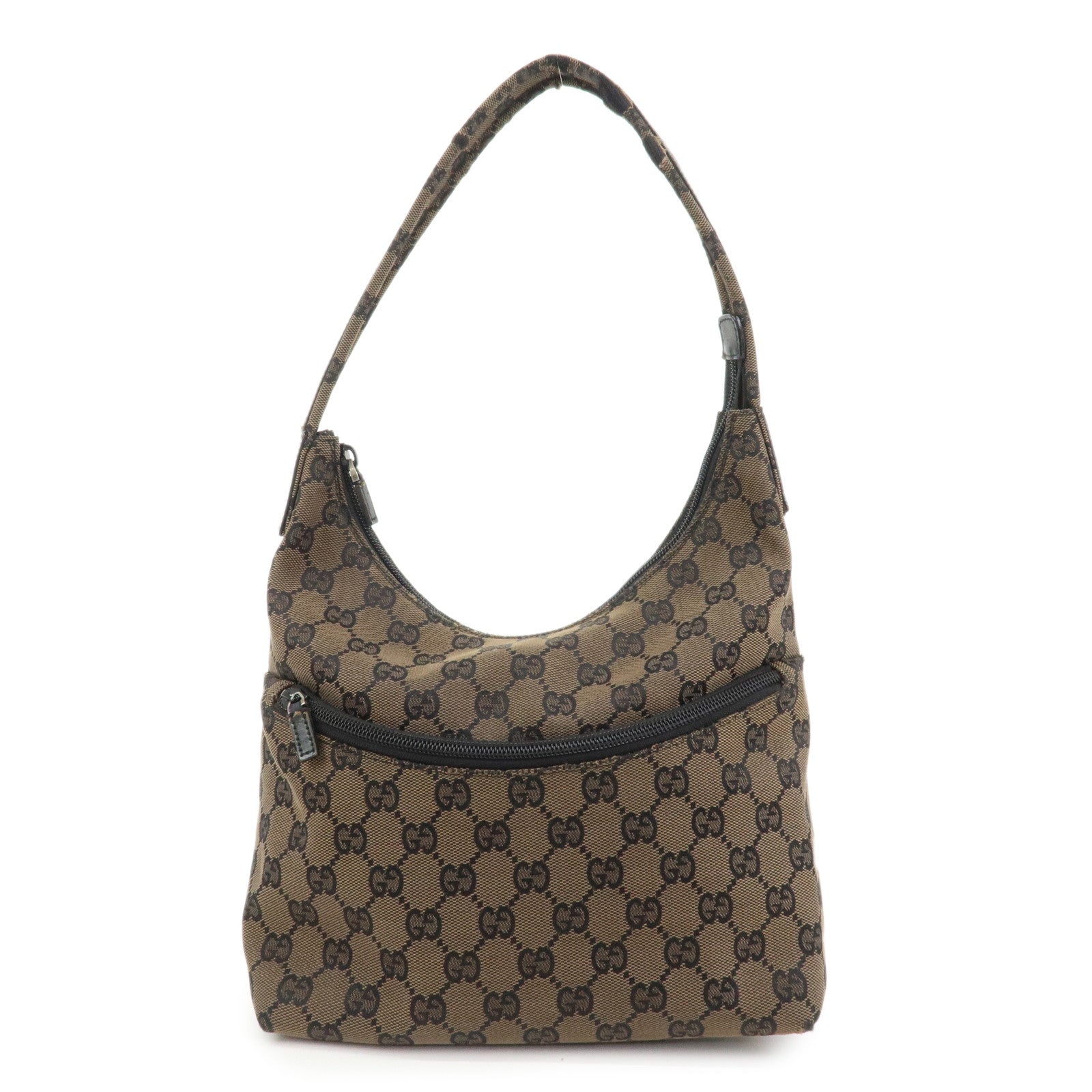GUCCI GG Canvas Leather Shoulder Bag Hand Bag Brown Black 001・3386