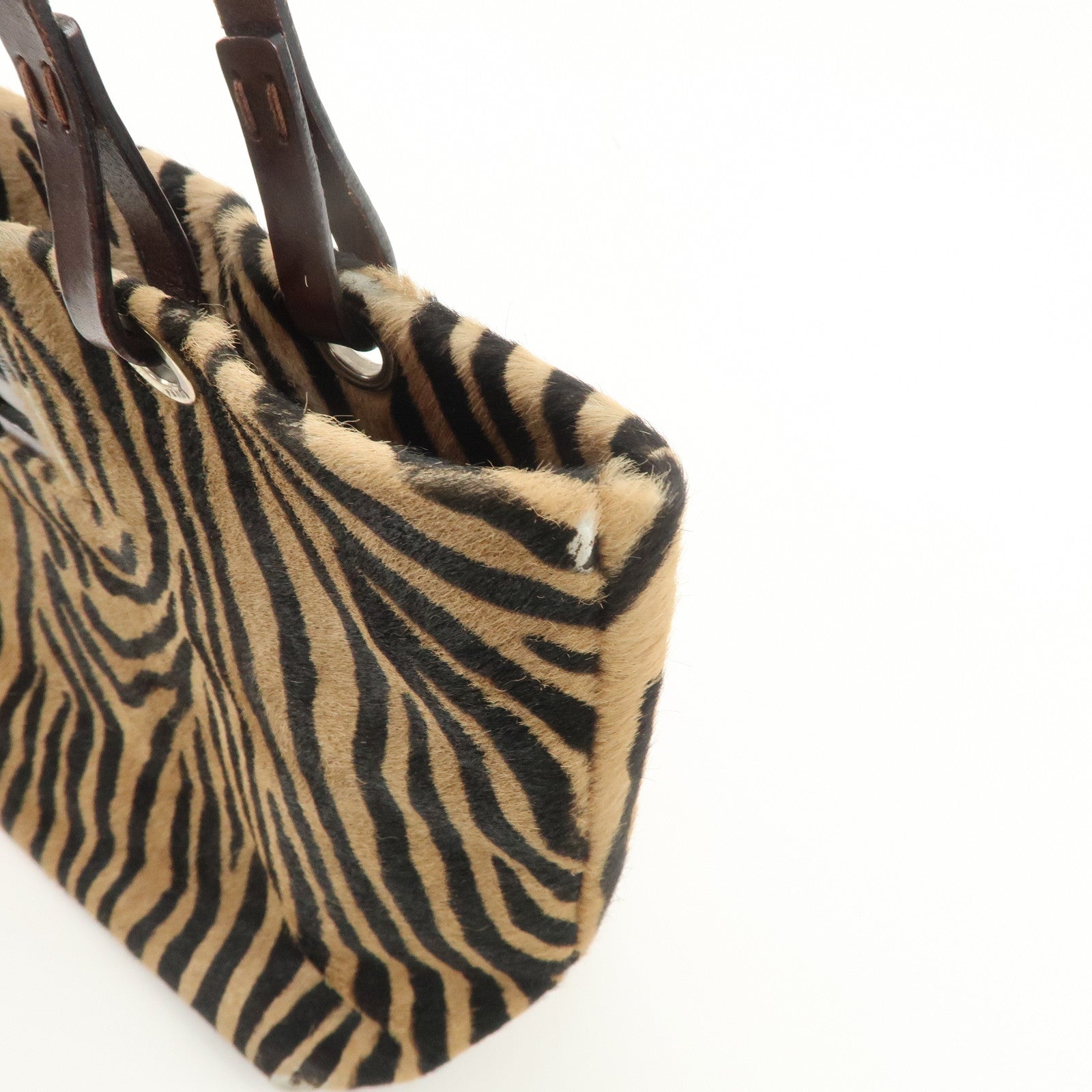 FENDI Unborn Calf Leather Tote Bag Hand Bag Brown 83158780992