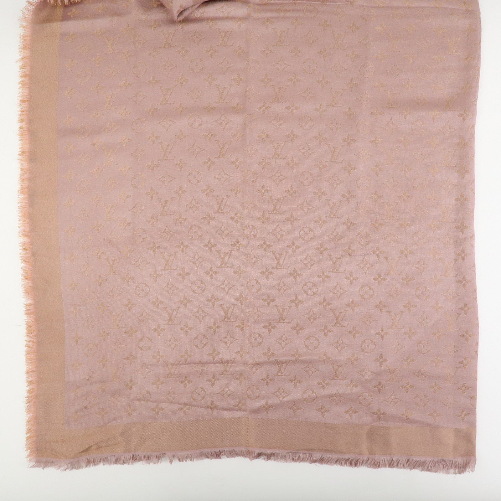 Louis Vuitton Monogram Shine Silk Wool Scarf Shawl Pink M75700