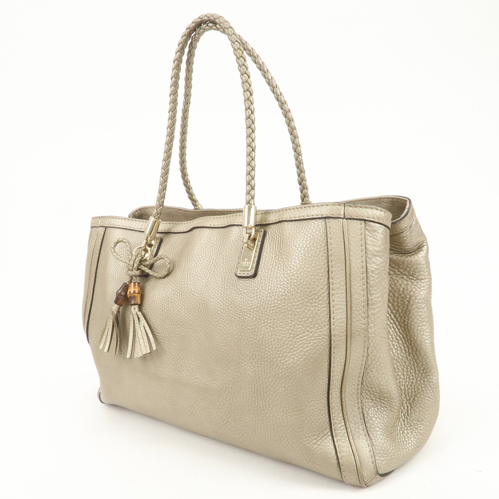 GUCCI Bamboo Leather Tote Bag Shoulder Bag Champagne Gold 269945