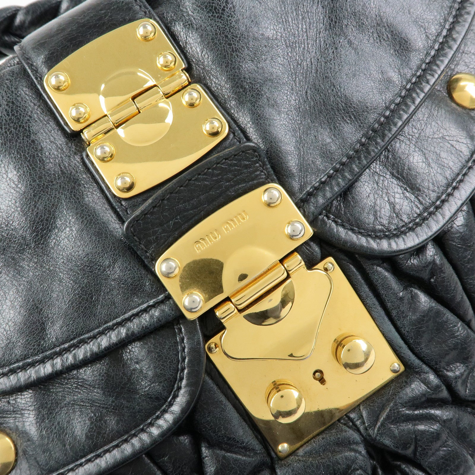 MIU MIU Matelasse Leather Hand Bag Shoulder Bag Black