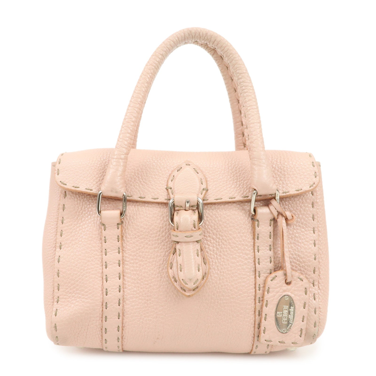 FENDI Selleria Leather Mini Linda Hand Bag Pink Silver HDW 8BR486