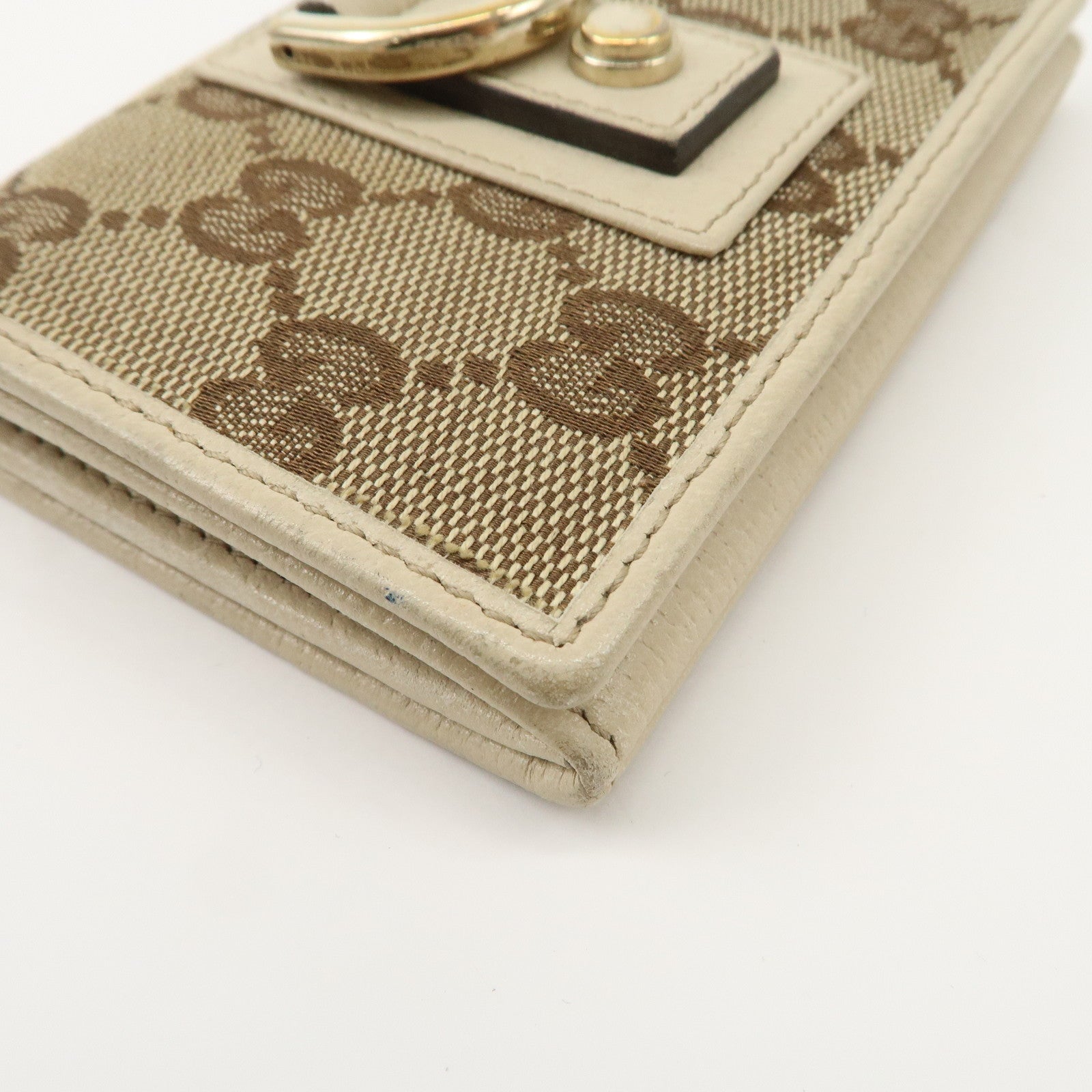 GUCCI Abbey GG Canvas Leather Card Case Ivory Beige 141417 Used