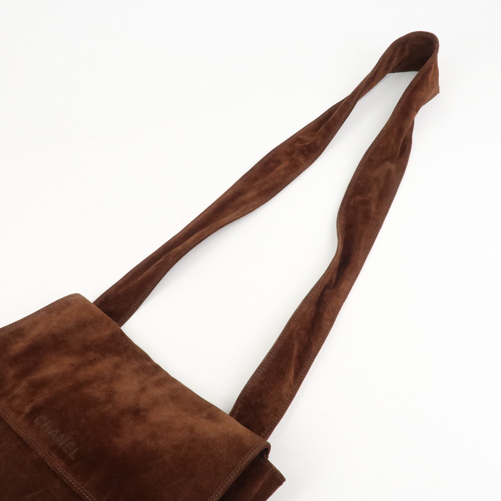 CHANEL Suede Shoulder Bag Crossbody Bag Brown