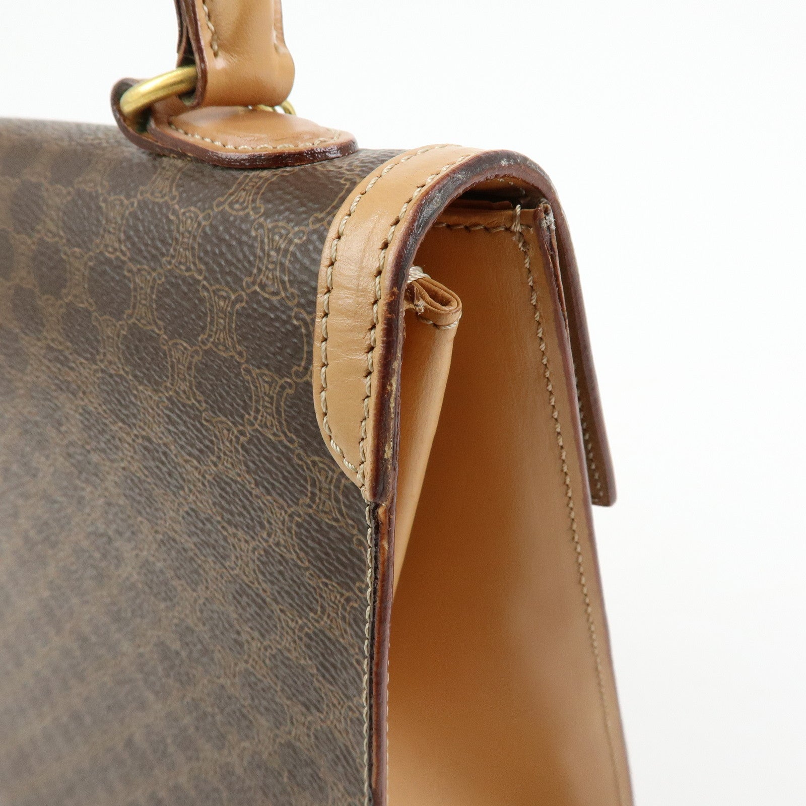 CELINE Macadam PVC Leather Hand Bag Top Handle Flap Bag Brown