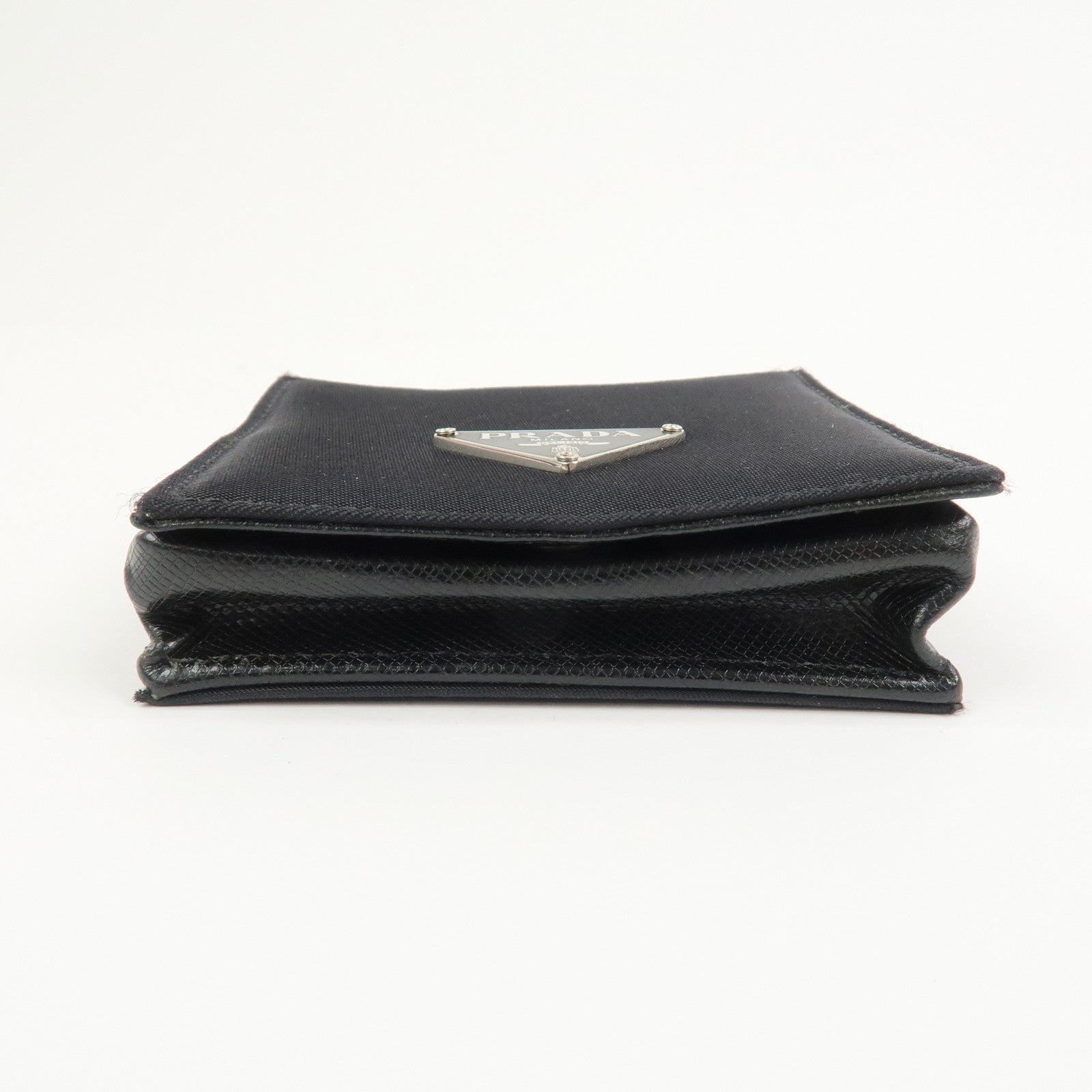 PRADA Triangle Logo Nylon Saffiano Leather Coin Case Black M634