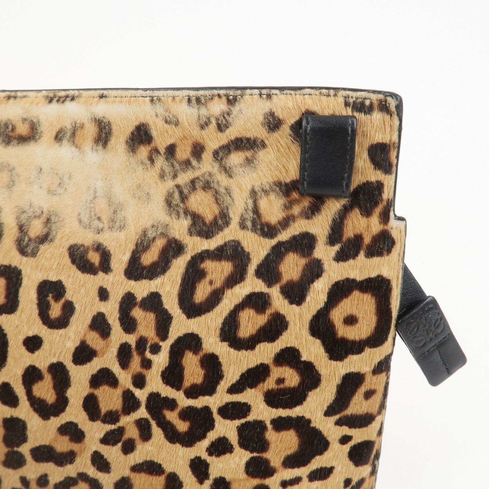 LOEWE Anagram Logo Unborn Calf Leather Clutch Bag Pouch Leopard