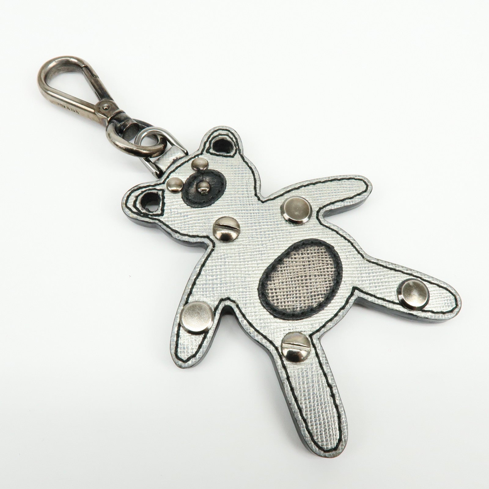 PRADA Saffiano Leather Bear Motif Bag Key Charm Silver