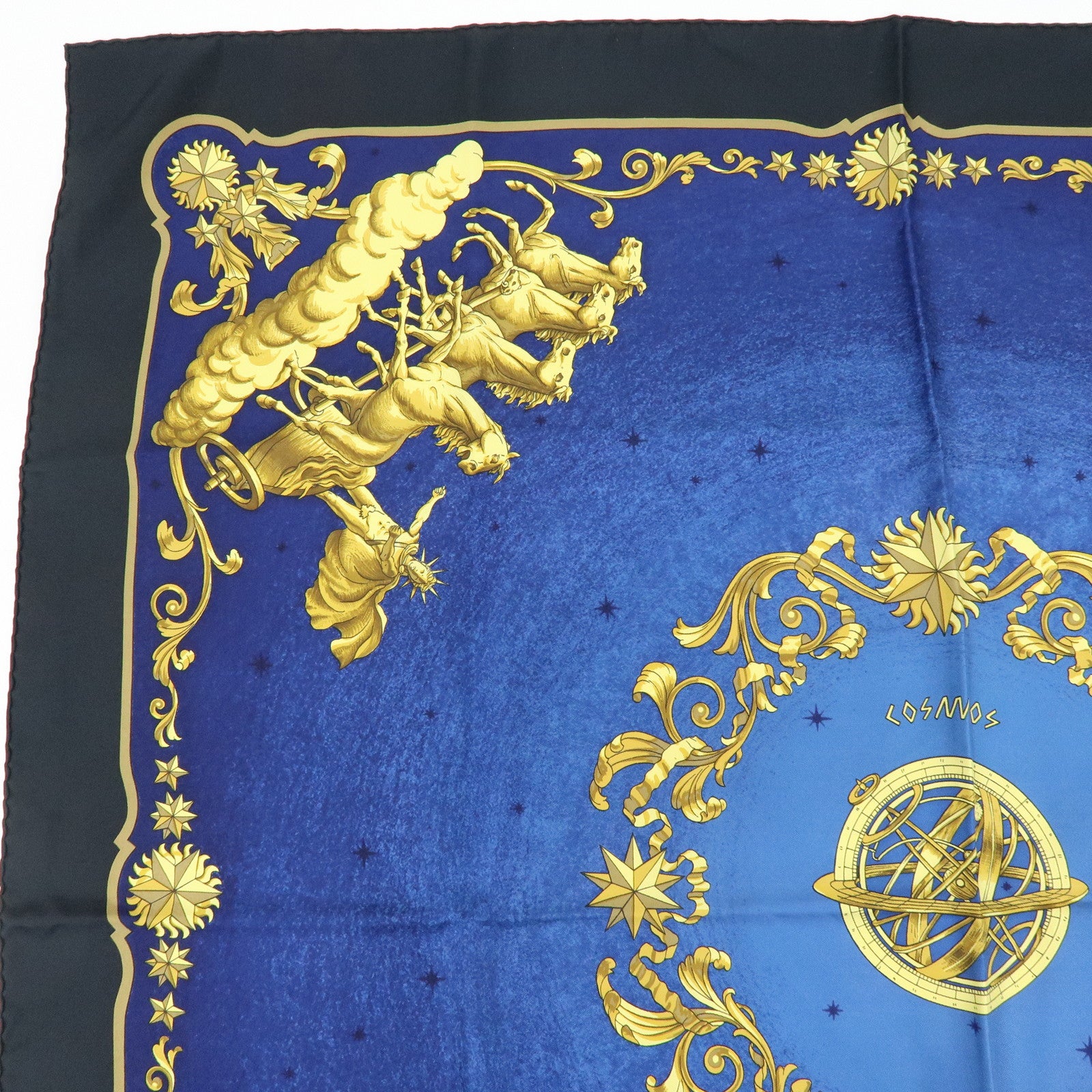 HERMES Carre 90 Silk 100% Scarf COSMOS Space Print Navy Gold Black