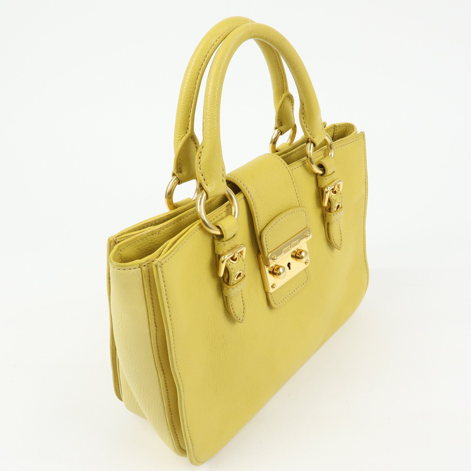 MIU MIU MADRAS Leather 2Way Bag Hand Bag Yellow RN0799