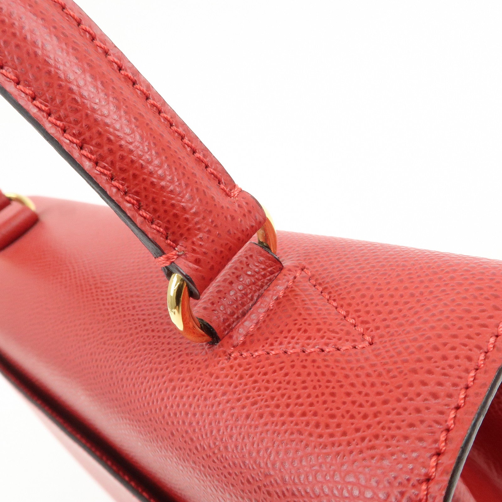 CELINE Leather Top Handle Turn Lock 2Way Hand Bag Shoulder Bag Red