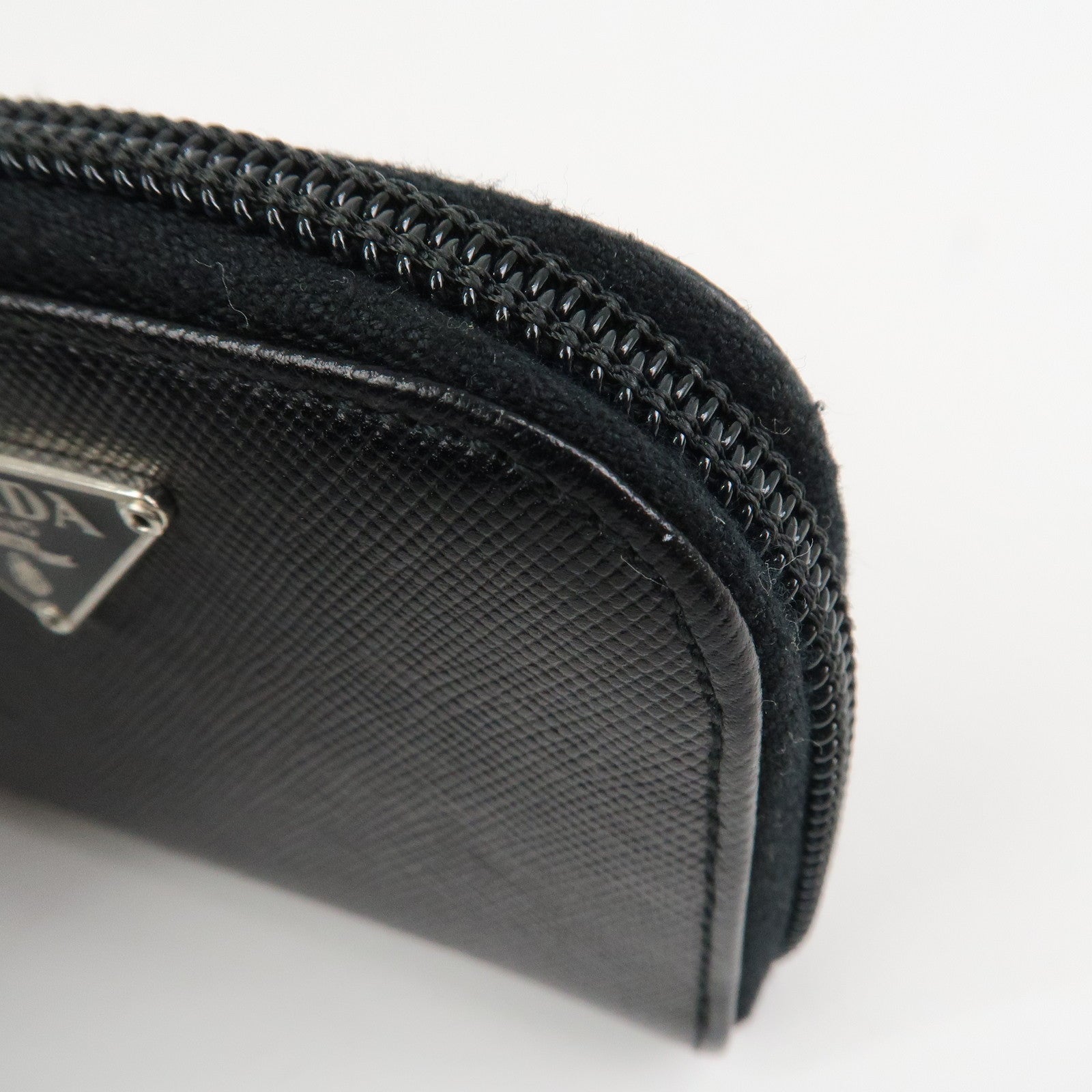 PRADA Triangle Logo Saffiano Leather Round Zippy Coin Case Black