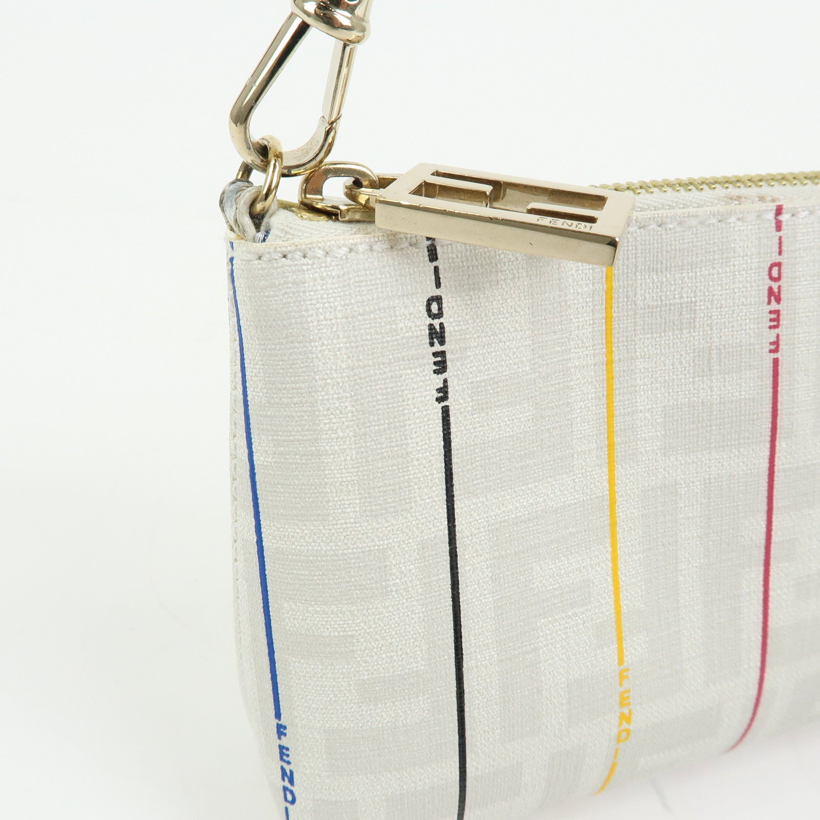 FENDI Zucca PVC Chain Accessory Pouch Hand Bag White 8BR592