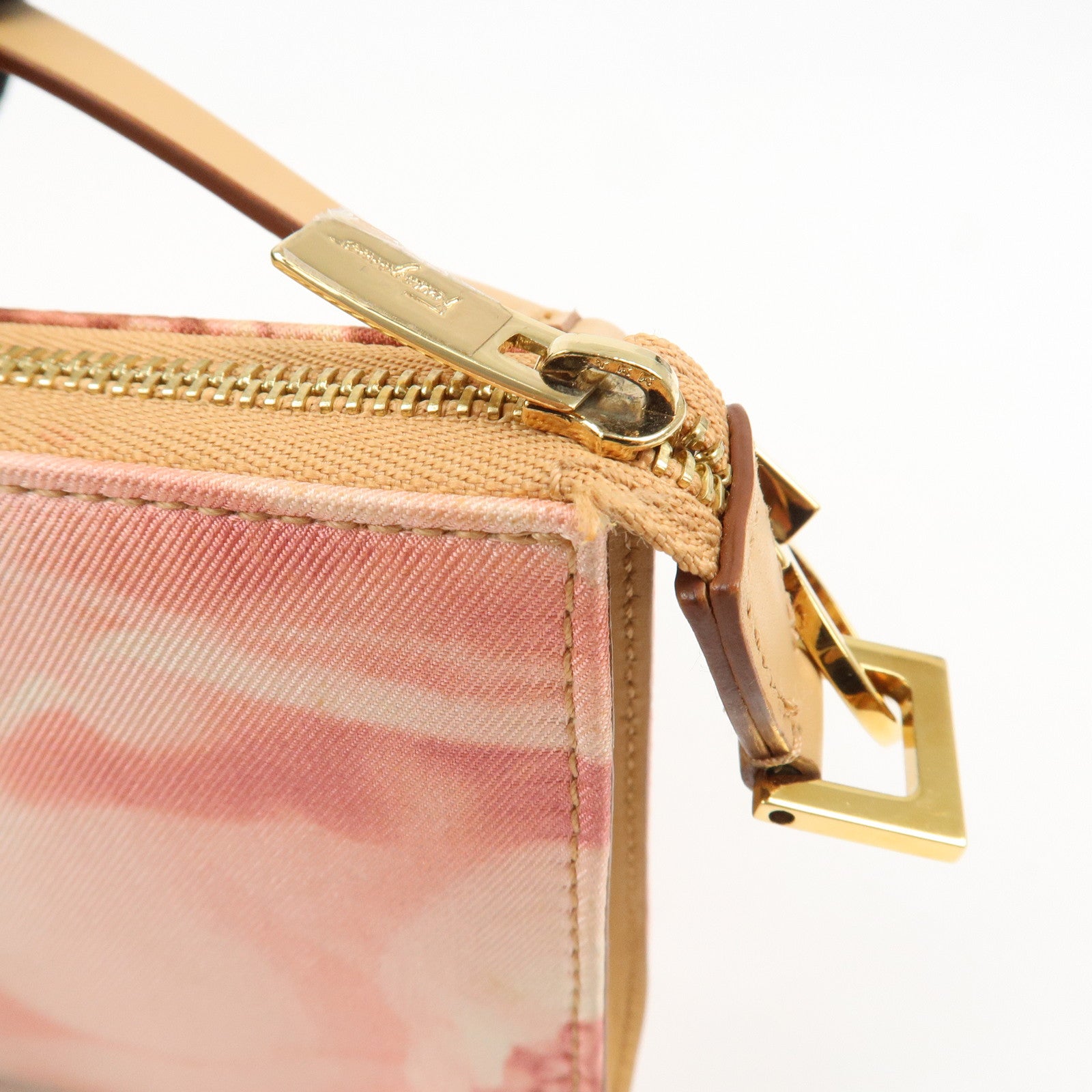 Ferragamo Gancini Nylon Leather Shoulder Bag Hand Bag Flower Pink