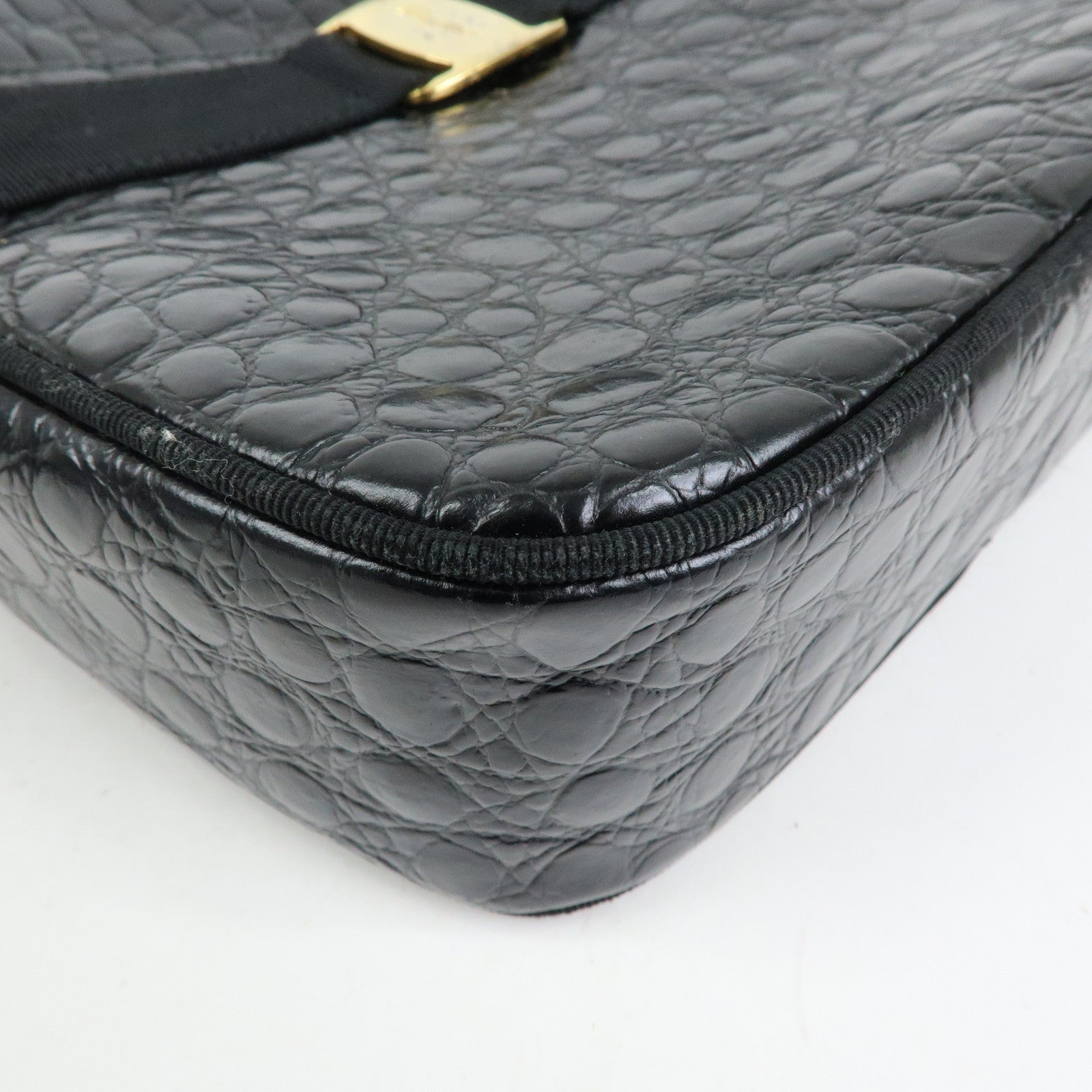 Ferragamo Vara Embossed Leather Shoulder Bag Crossbody Bag Black