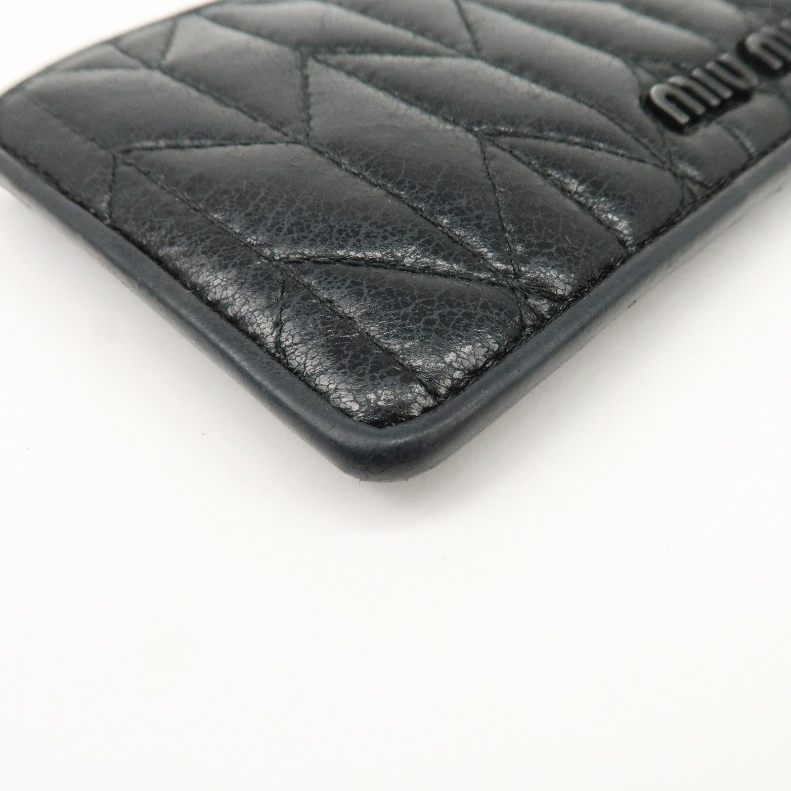 MIU MIU Matelasse Leather Card Case Black 5MB006 Used