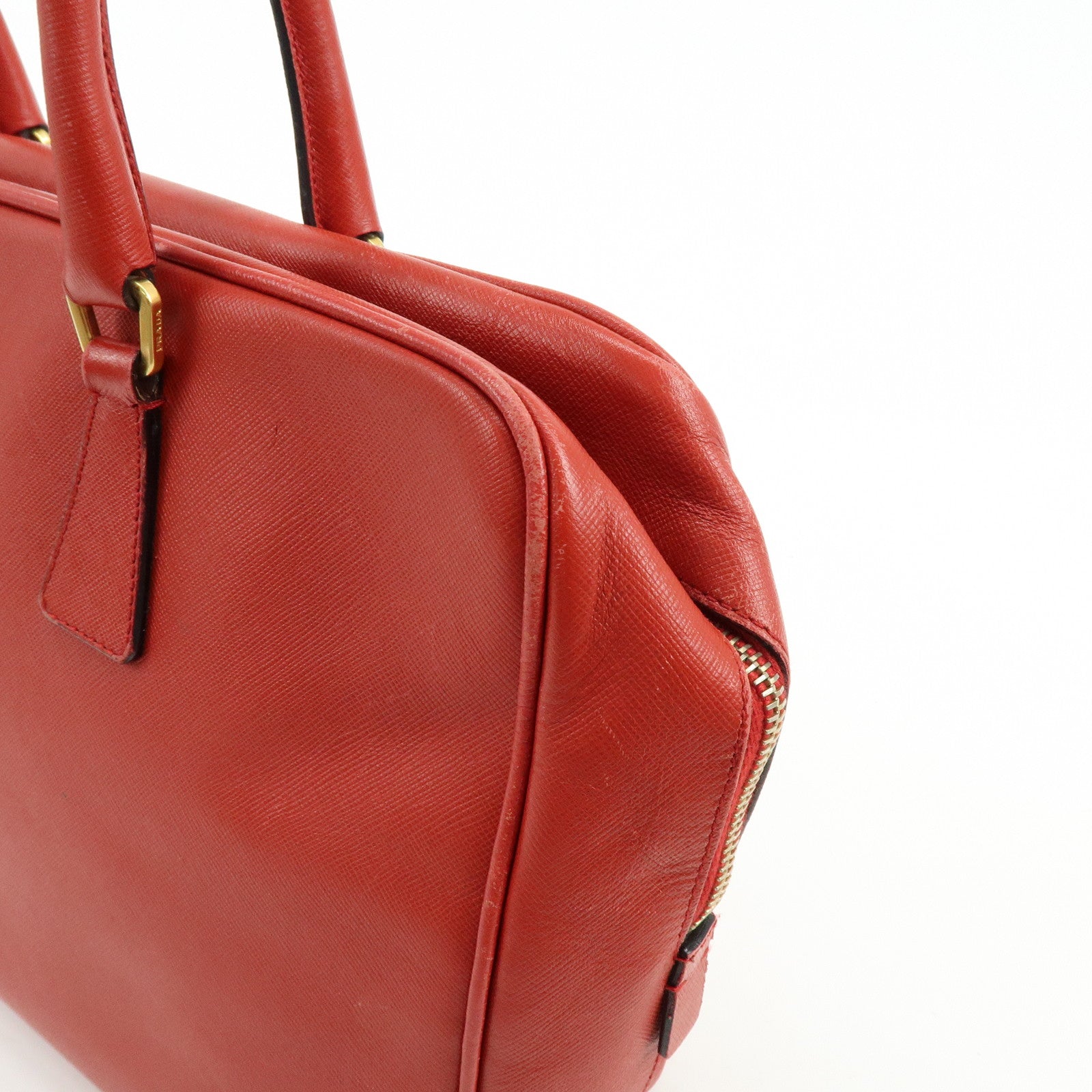 PRADA Triangle Logo Saffiano Leather Shoulder Bag Hand Bag Red