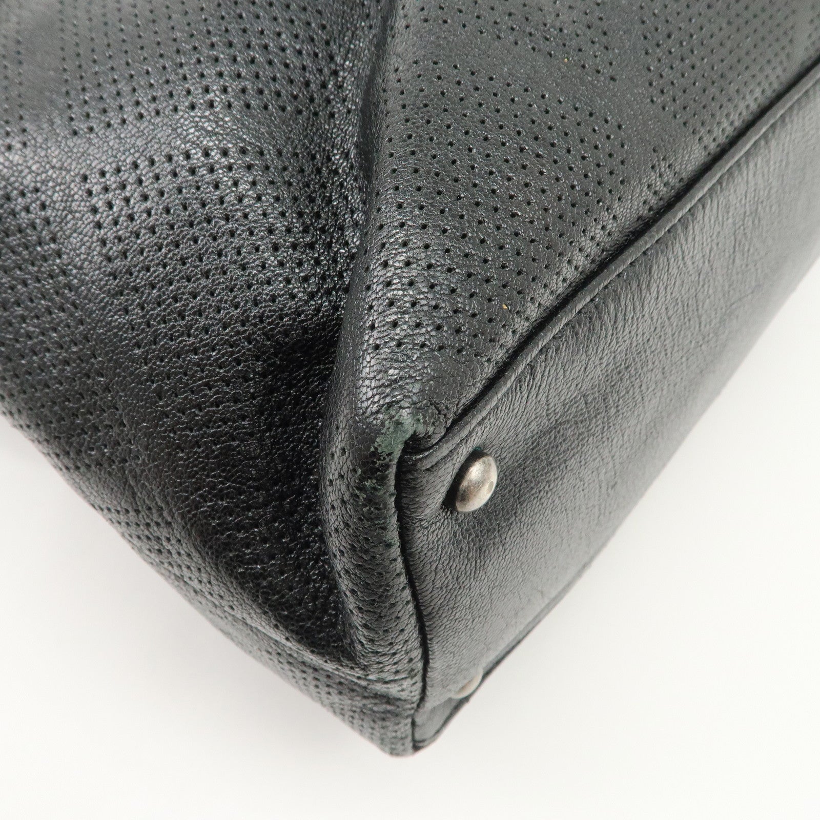 CHANEL COCO Mark Calf Leather Punching Tote Bag Black A33936 Used