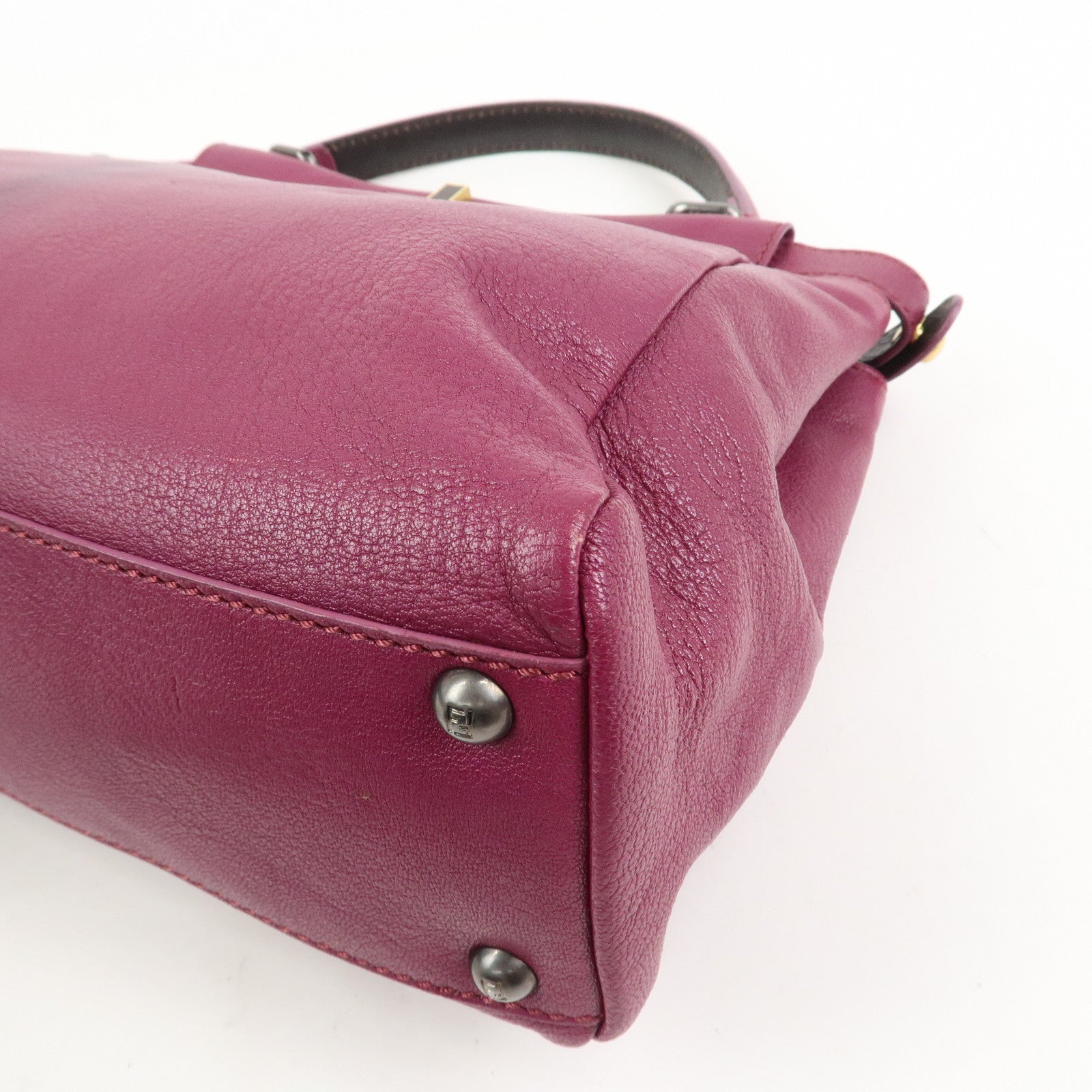 FENDI Peekaboo Leather 2Way Hand Bag Shoulder Bag Fuchsia 8BN226