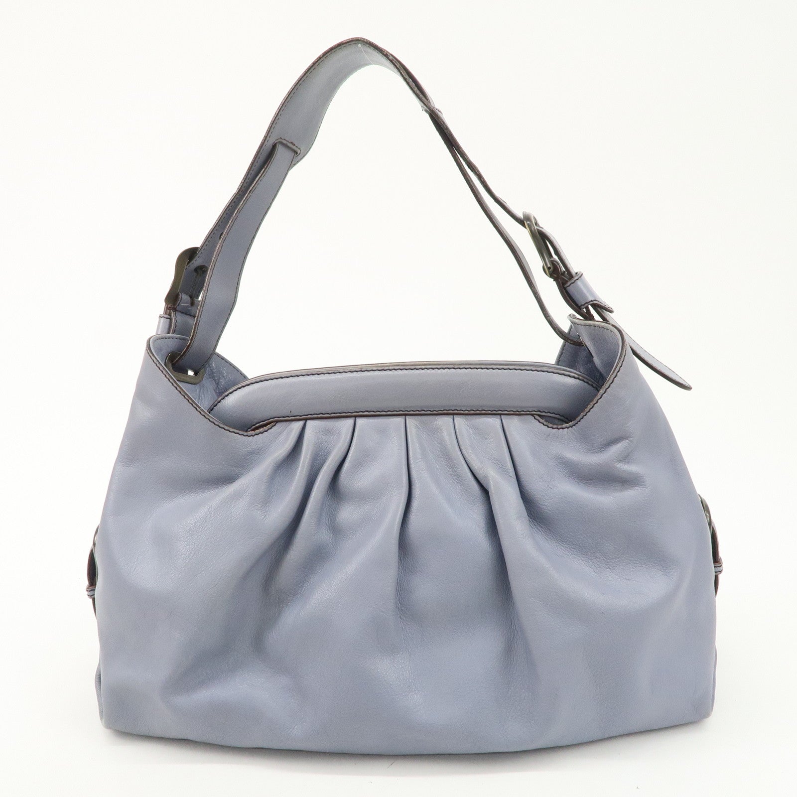 FENDI Leather Shoulder Bag Hand Bag Blue Gold HDW Used