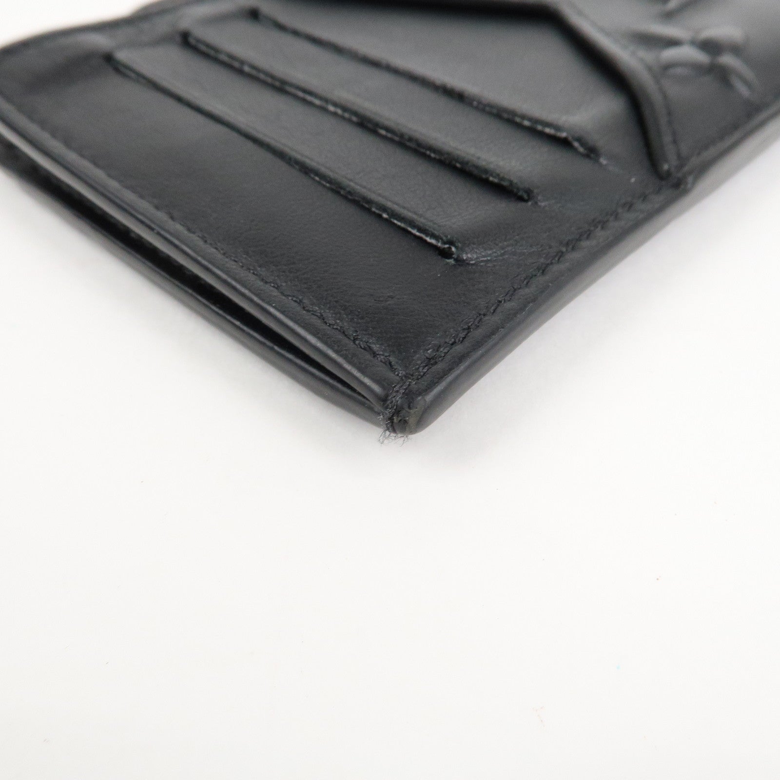 Louis Vuitton Monogram Seal Leather Coin Card Holder Black M80827 Used
