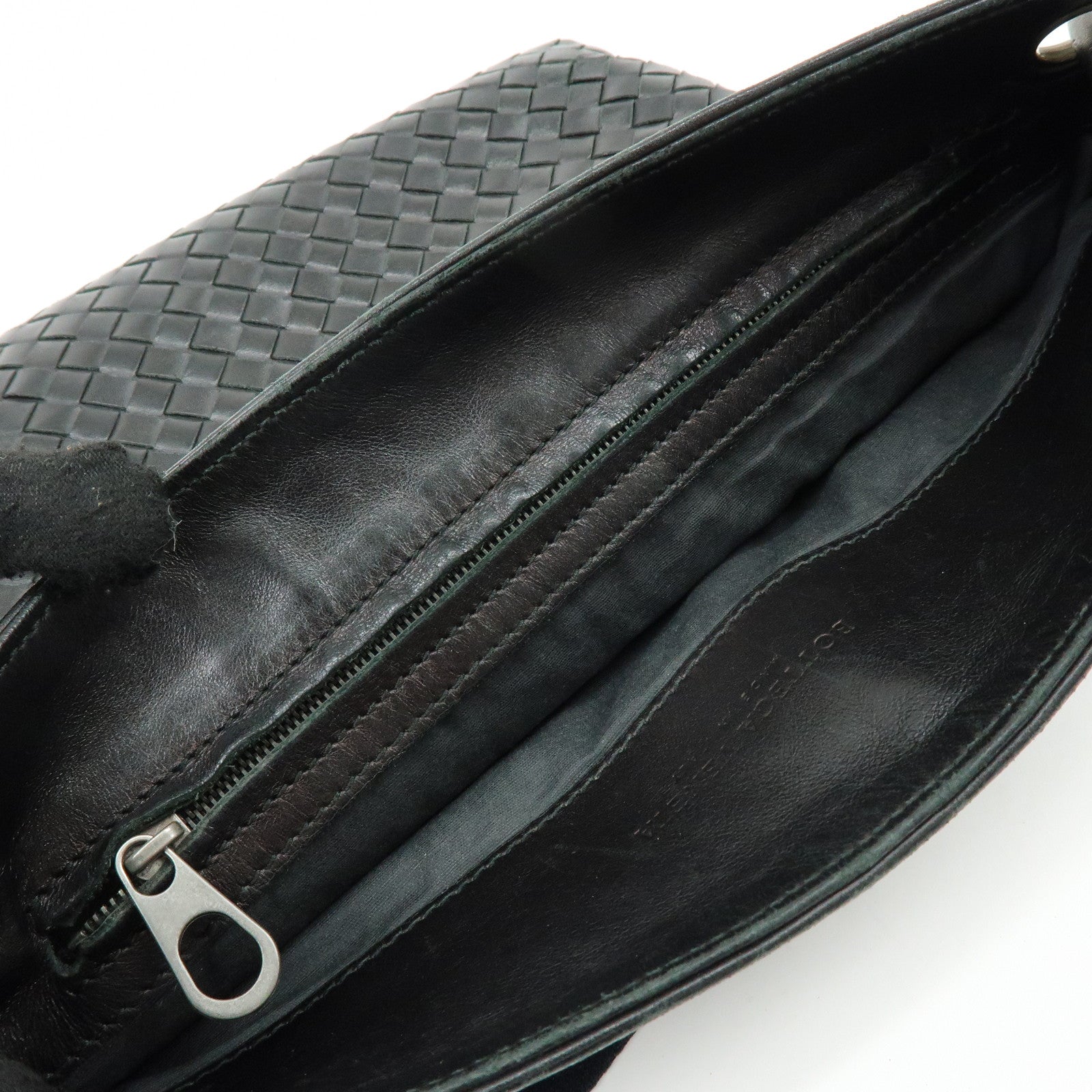 BOTTEGA VENETA Intrecciato Leather Shoulder Bag Black 172736