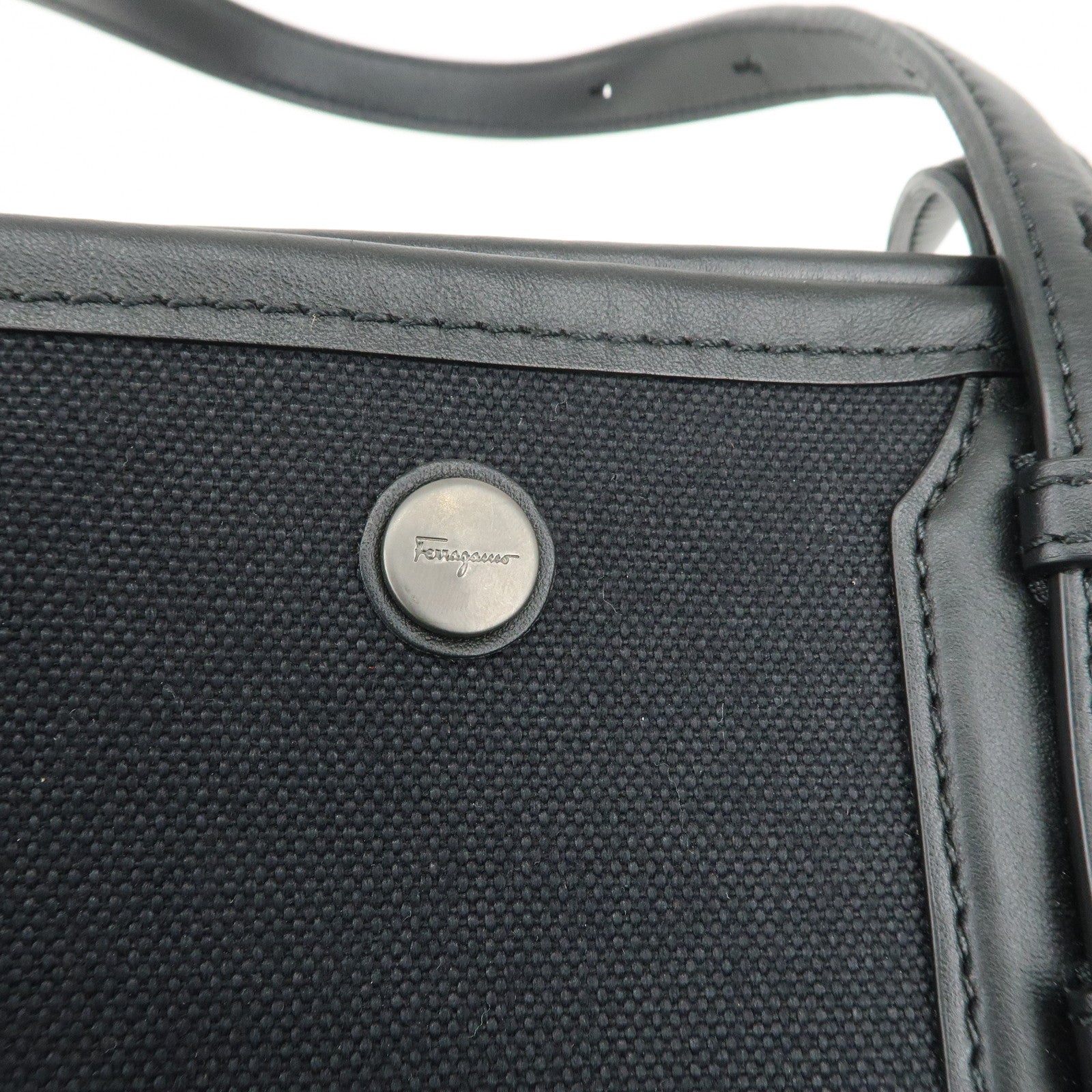 Ferragamo Canvas Leather Tote Bag Shoulder Bag Black