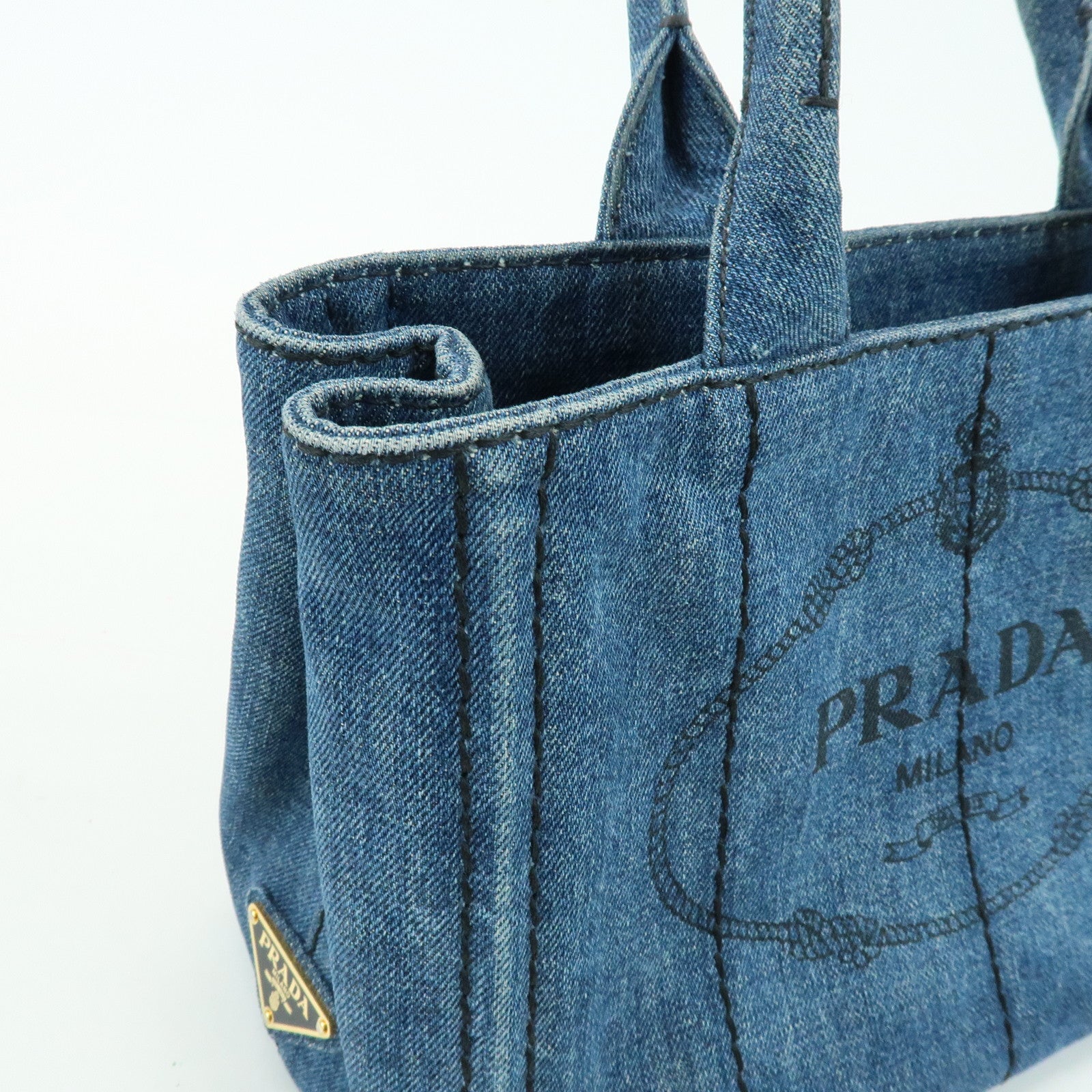 PRADA Triangle Logo Canapa Mini Denim 2Way Bag Hand Bag Blue 1BG439