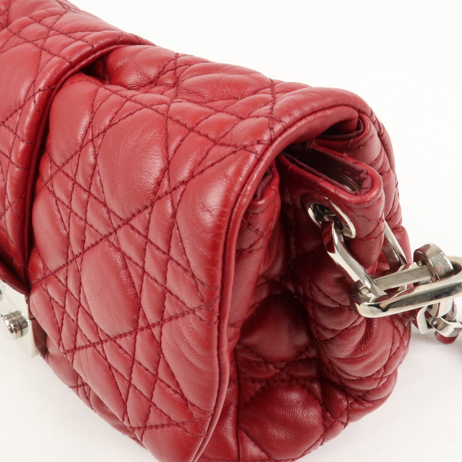 Christian Dior Canage Leather Chain Shoulder Bag Hand Bag Red
