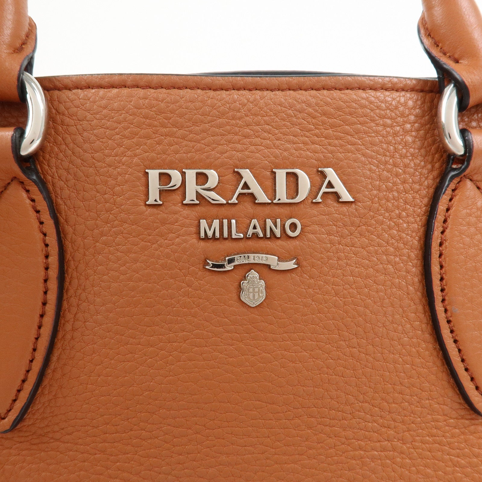 PRADA Logo Leather 2Way Bag Hand Bag Shoulder Bag Brown 1BA205