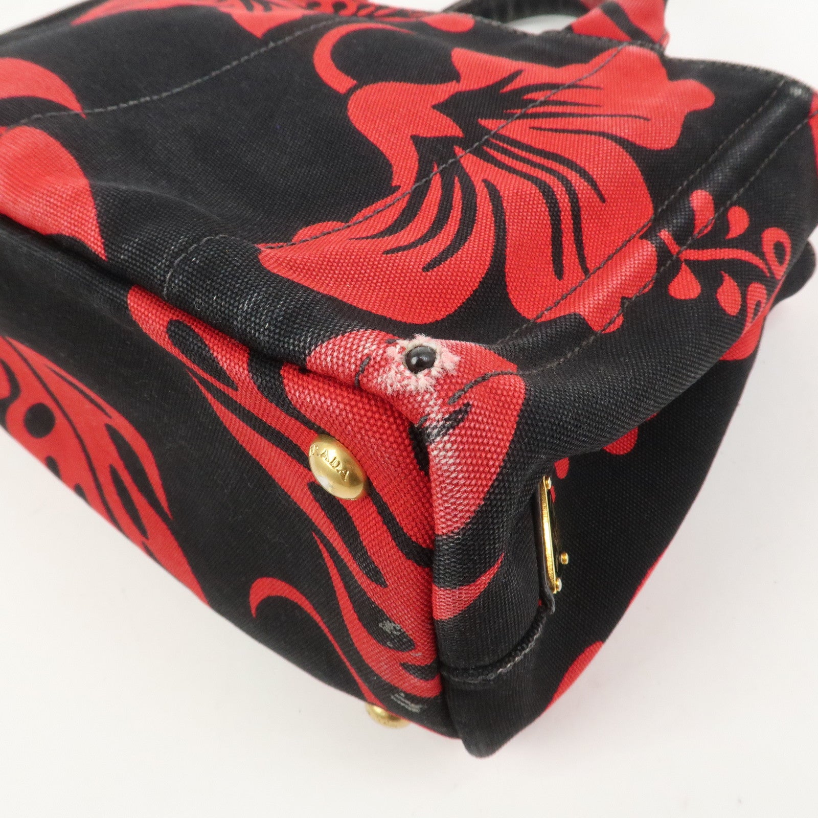 PRADA Canapa Mini 2Way Bag Tote Bag Black Red BN2439G